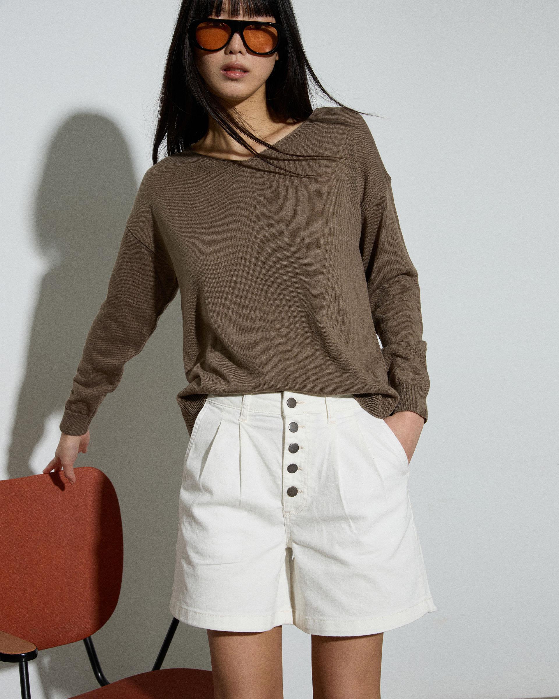 Jersey Cuello Pico Punto Fino Taupe