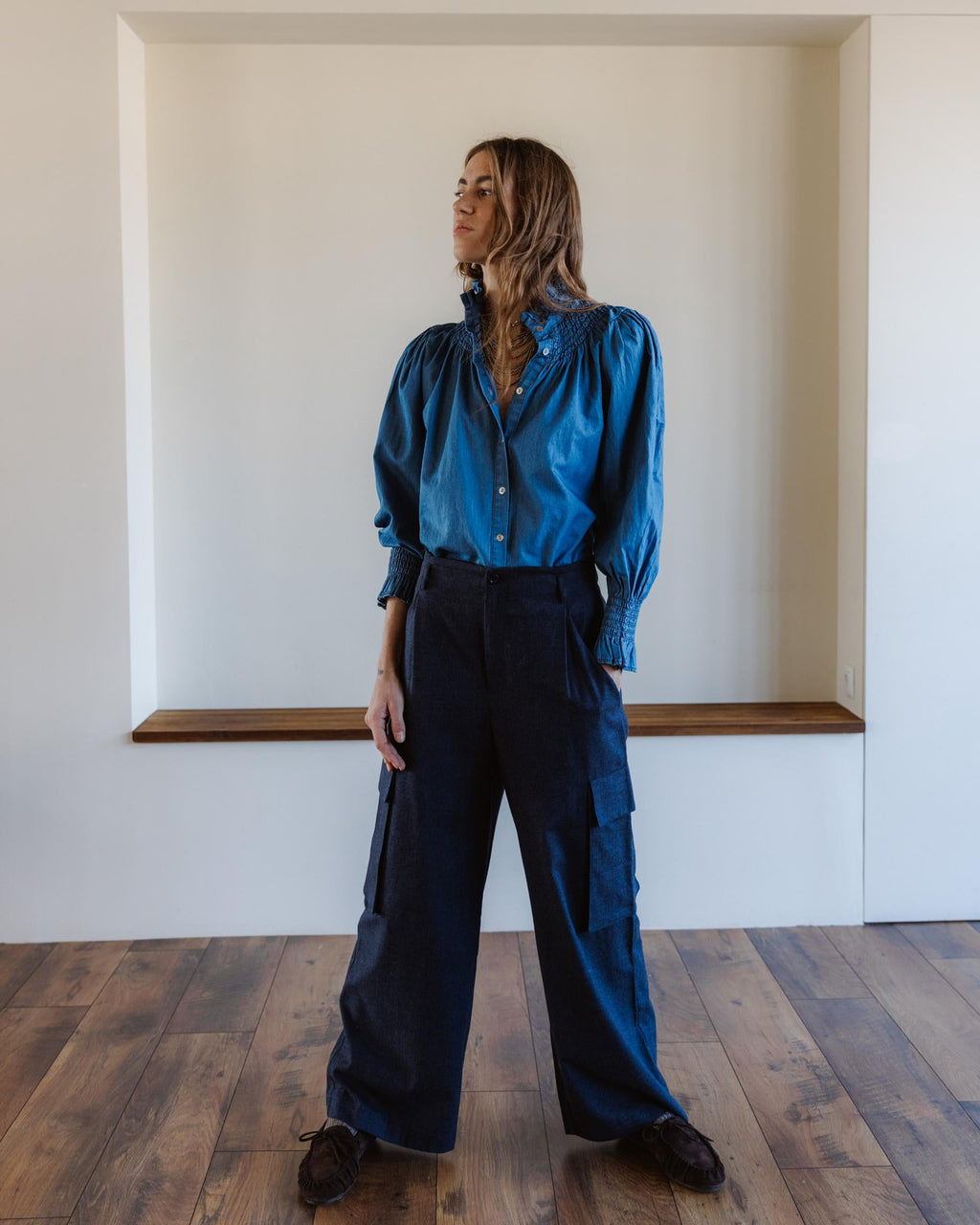 Pantalón Pinzas Bolsillos Cargo Azul Marino