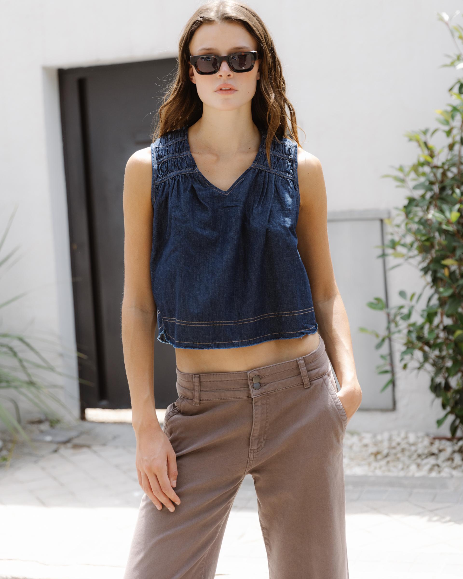 Top Gomas Denim Azul