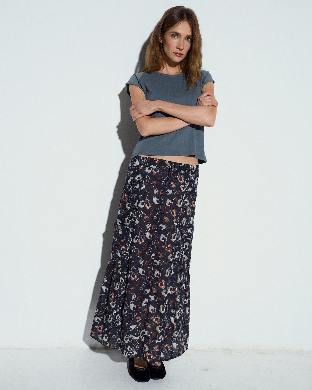 Falda Bolsillos Cargo Estampado Floral Antracita