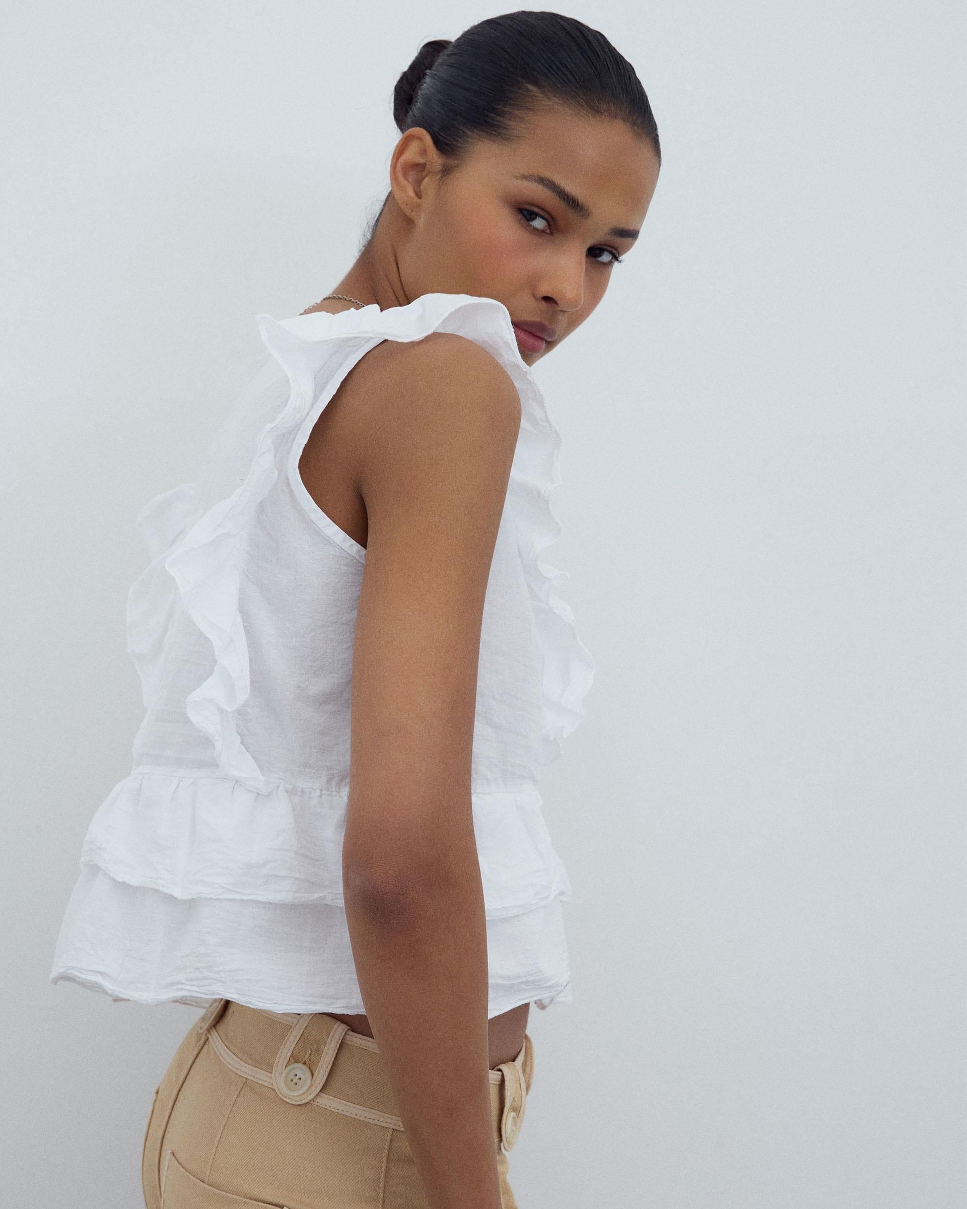 Blusa Cruzada Volantes Blanca