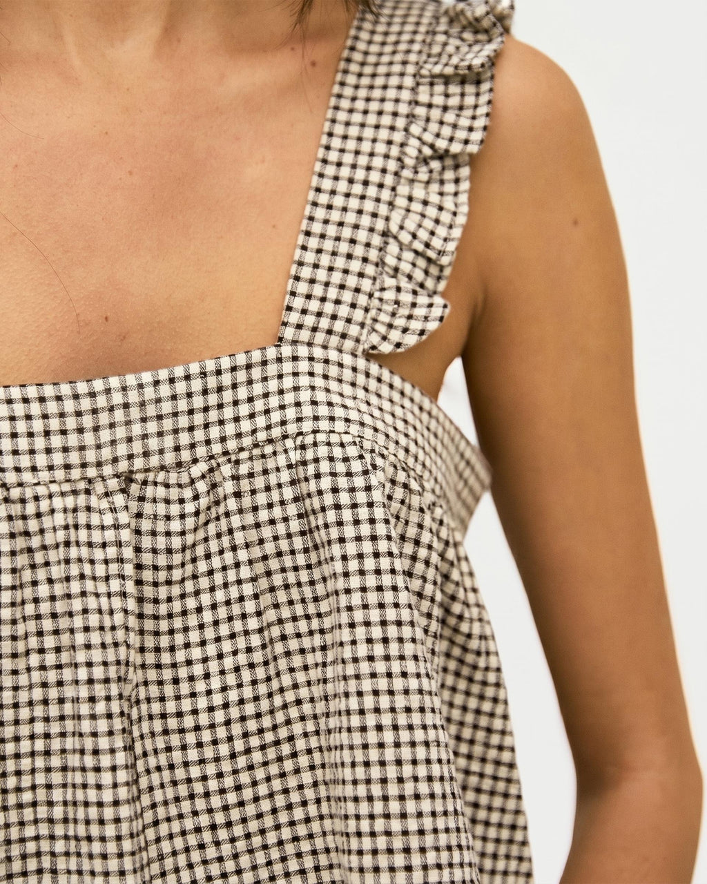 Top Cuadros Seersucker Beige