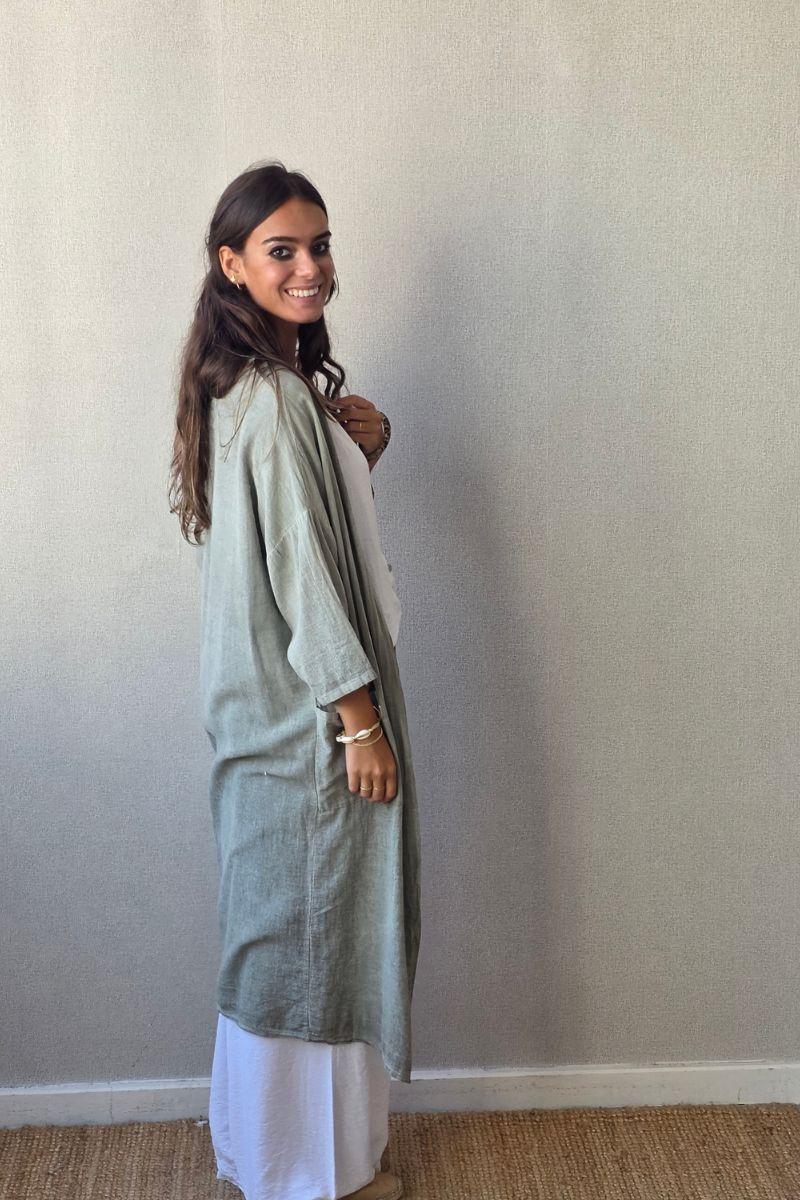 Kimono tipo lino verde militar