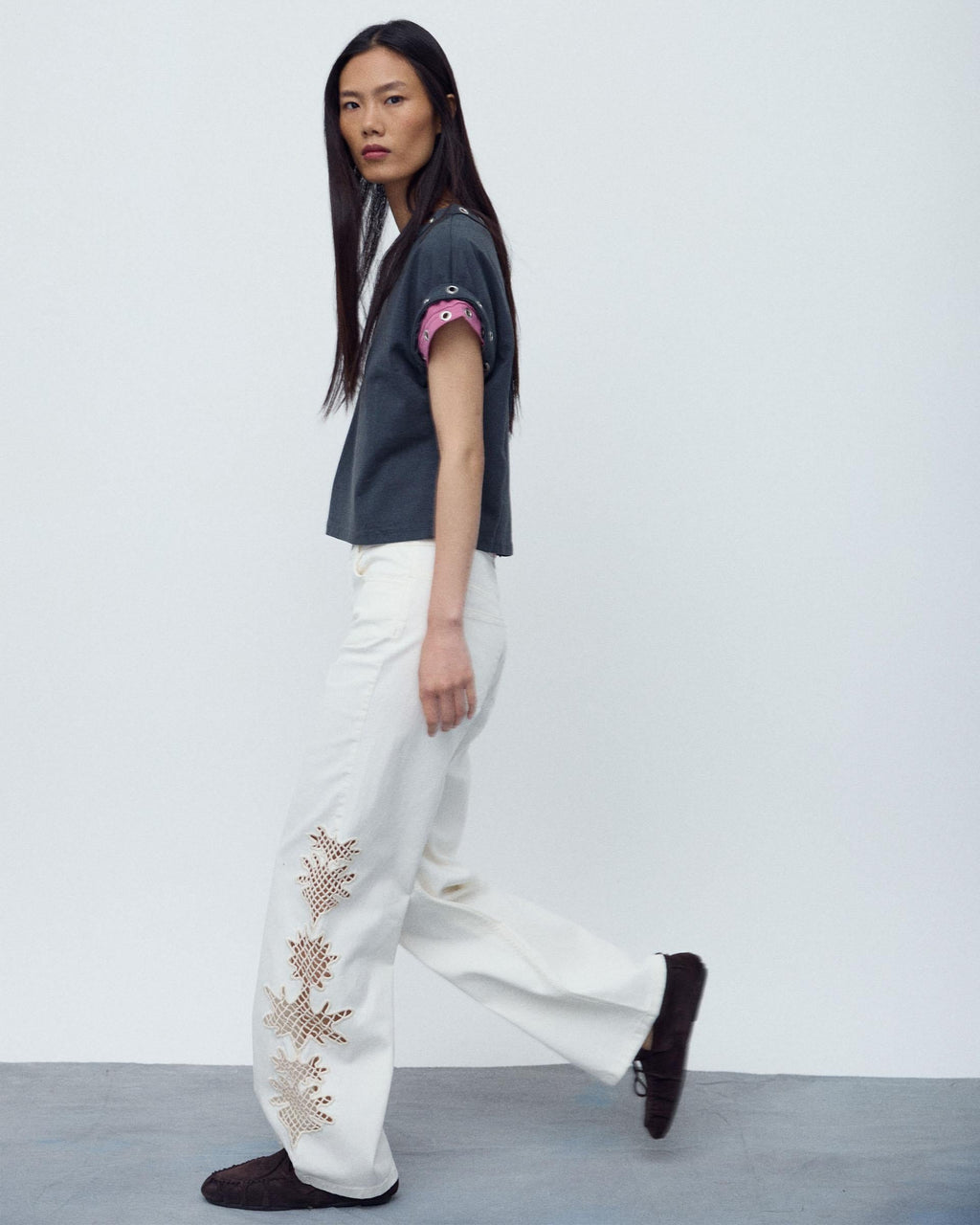 Jeans Detalle Crochet Blanco