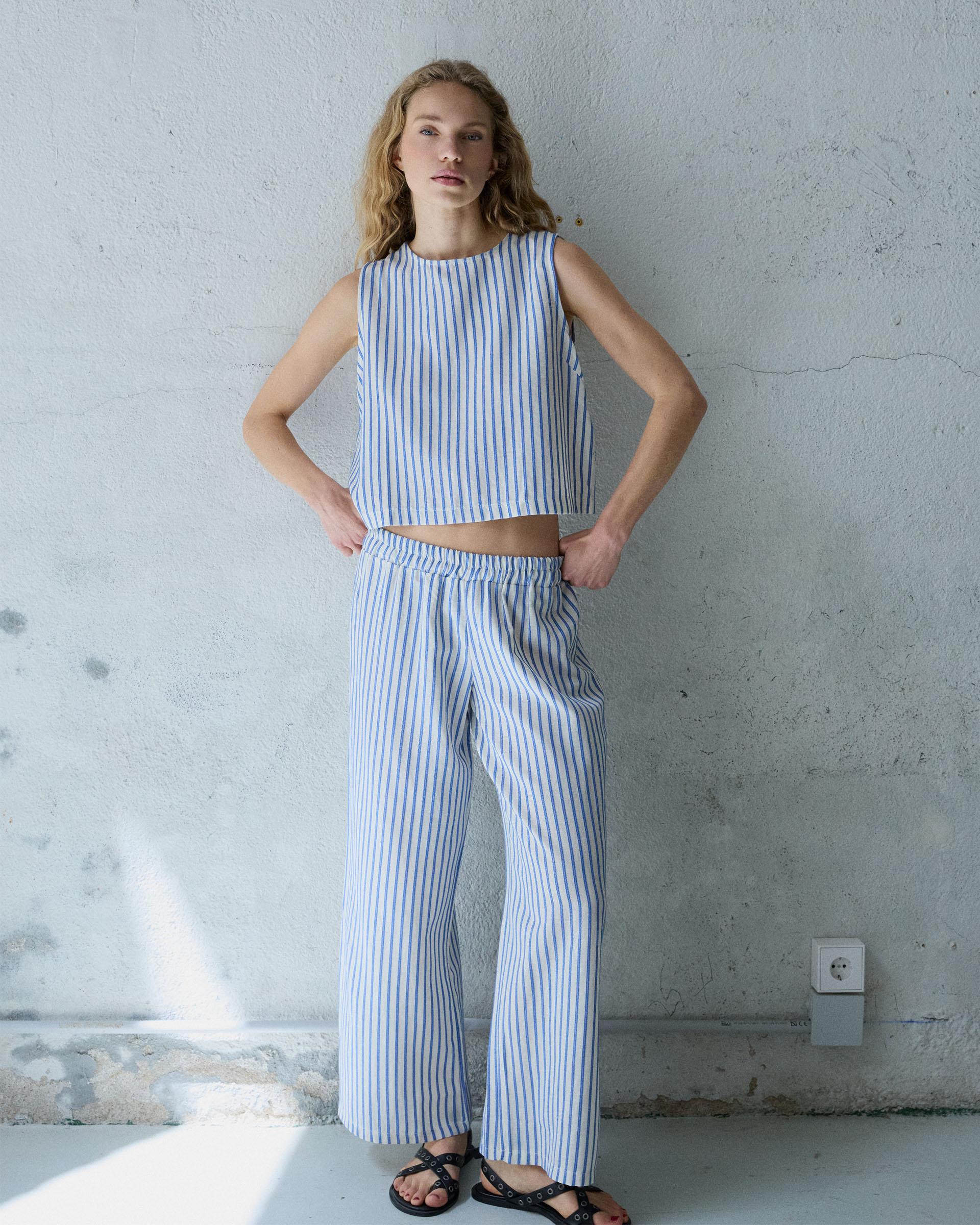 Pantalón Fluido Rayas Azul