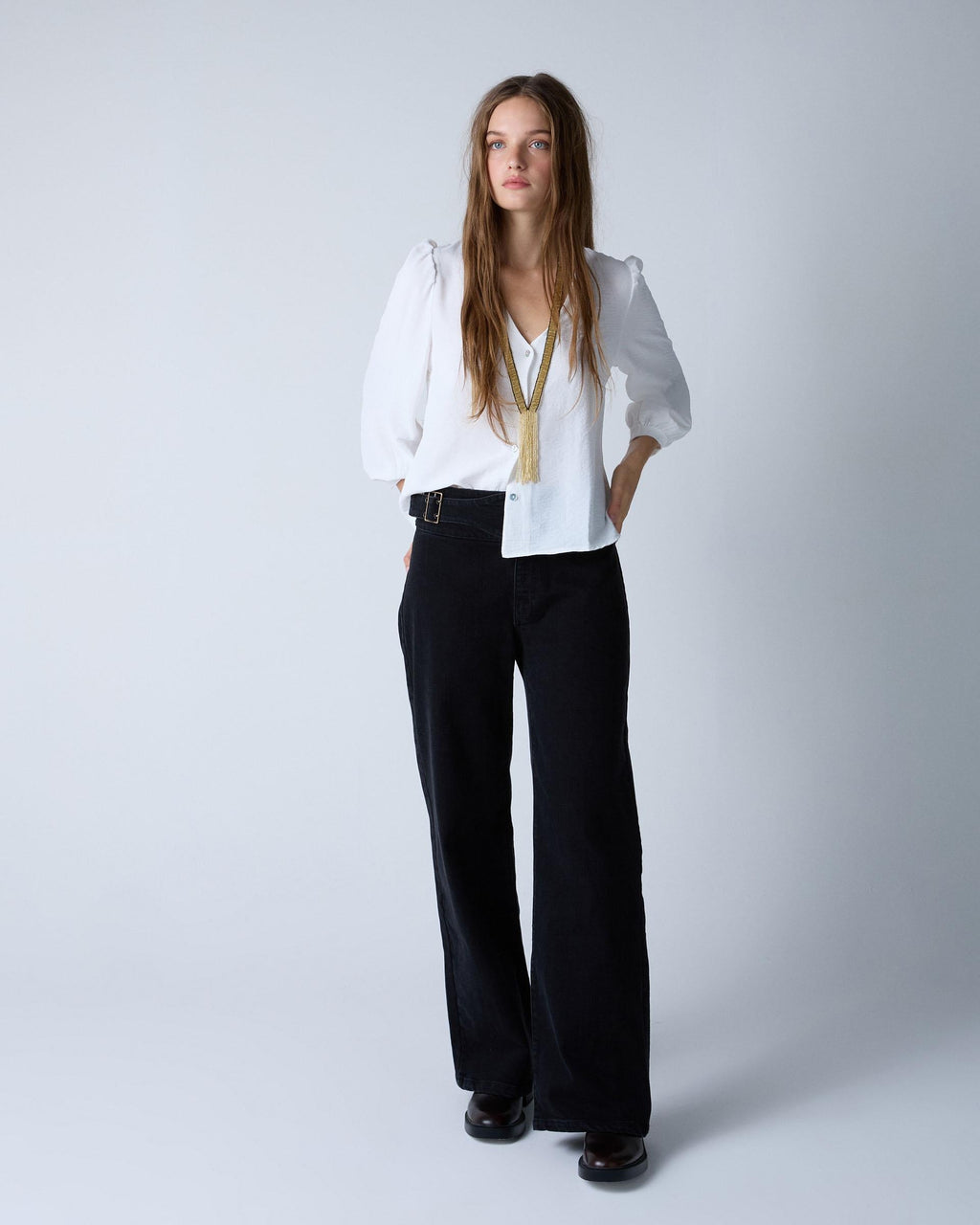 Blusa Manga Abullonada Blanca