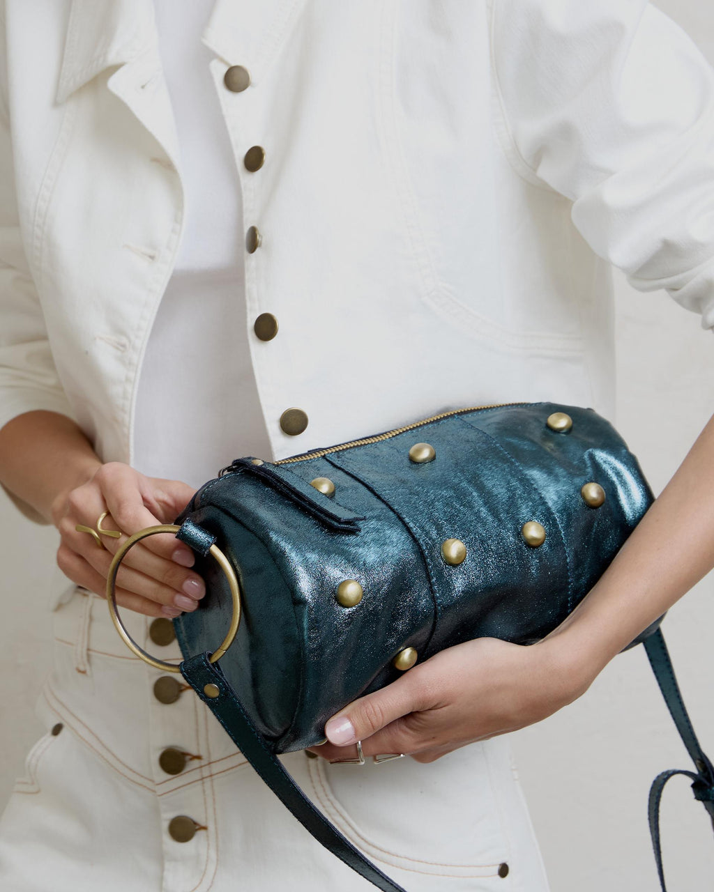 Bolso Tachas Mini Brillo Petróleo