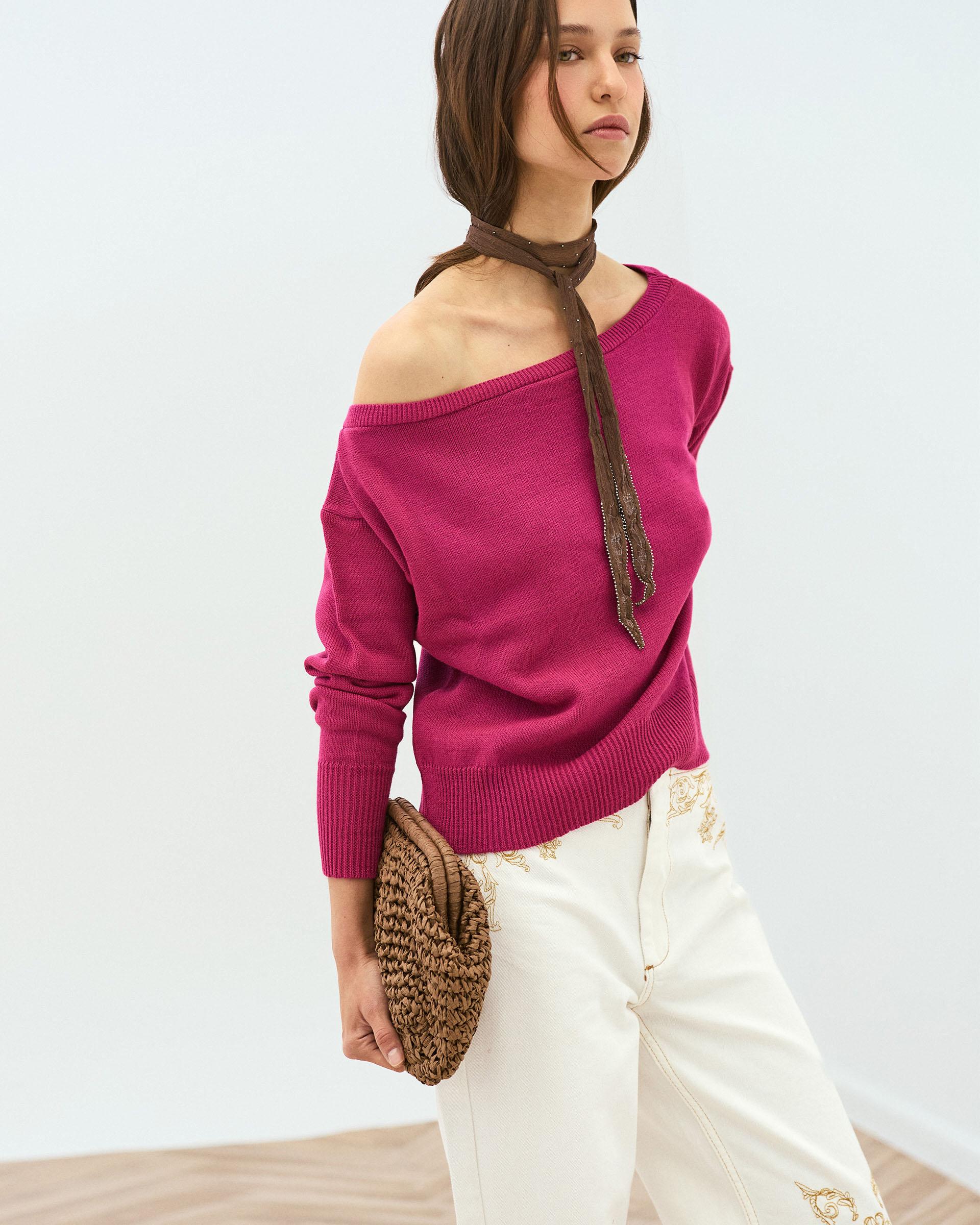 Jersey Cuello Asimétrico Fucsia