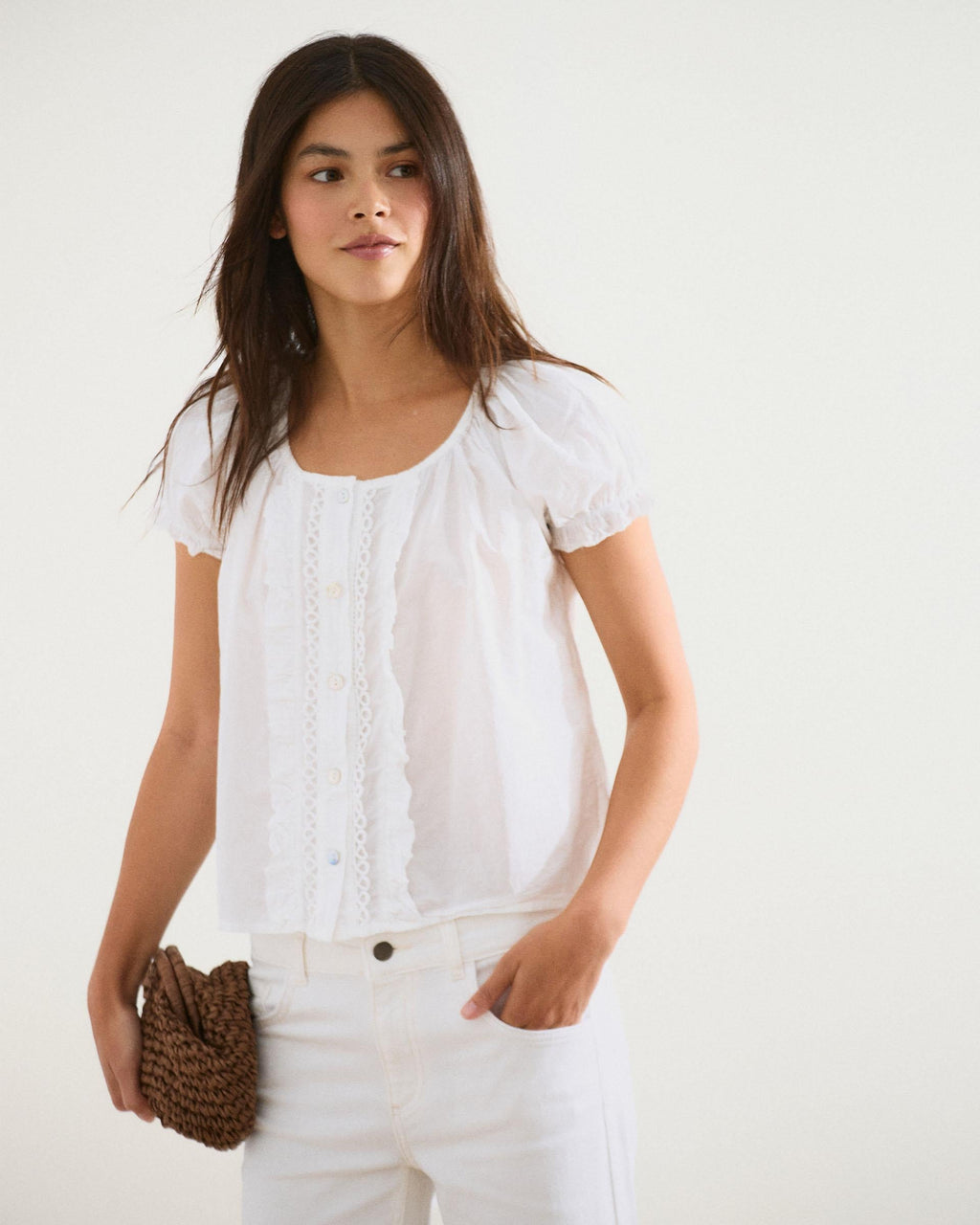 Blusa Botones Volantes Ondas Blanca