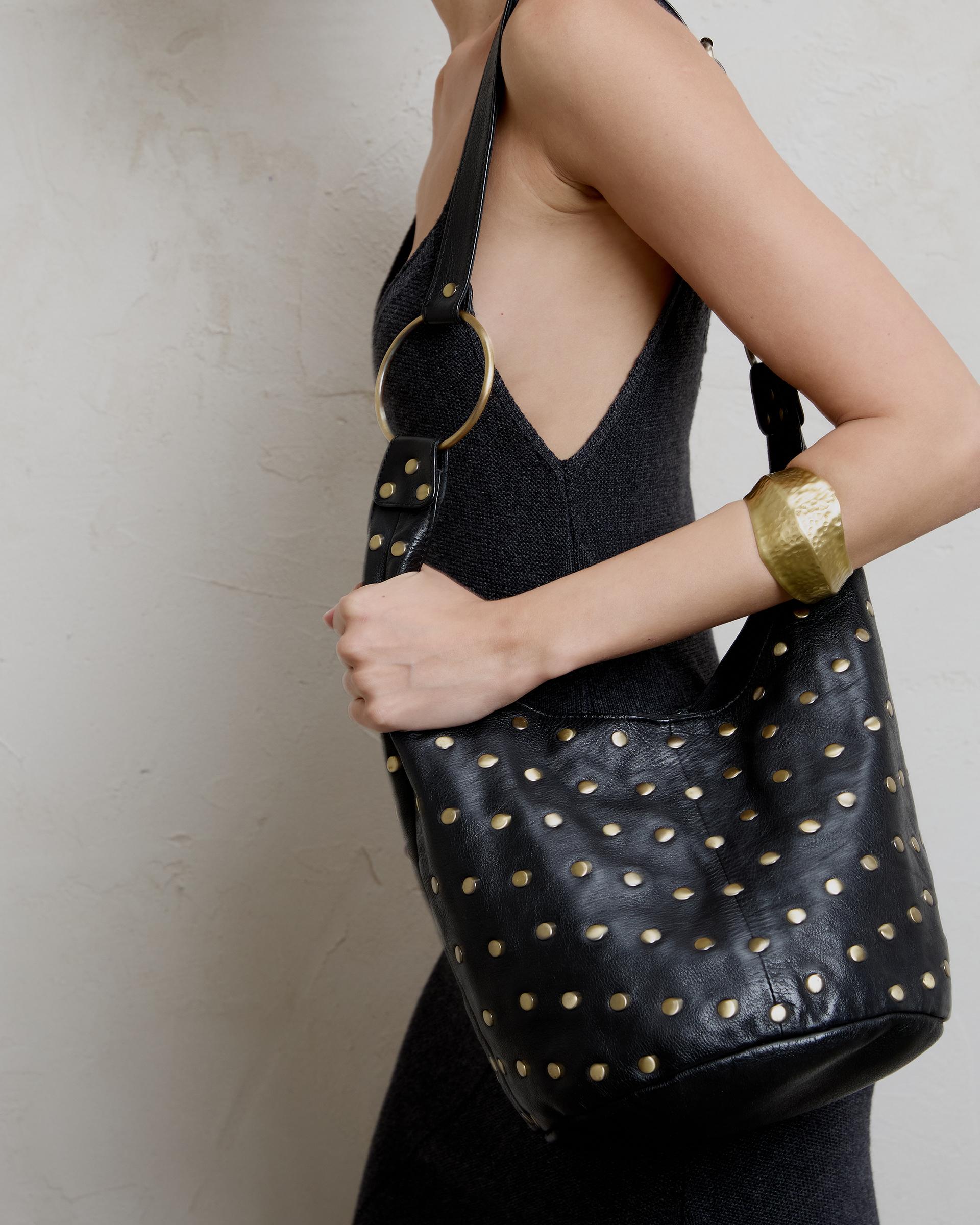 Bolso Piel Bucket Tachuelas Negro