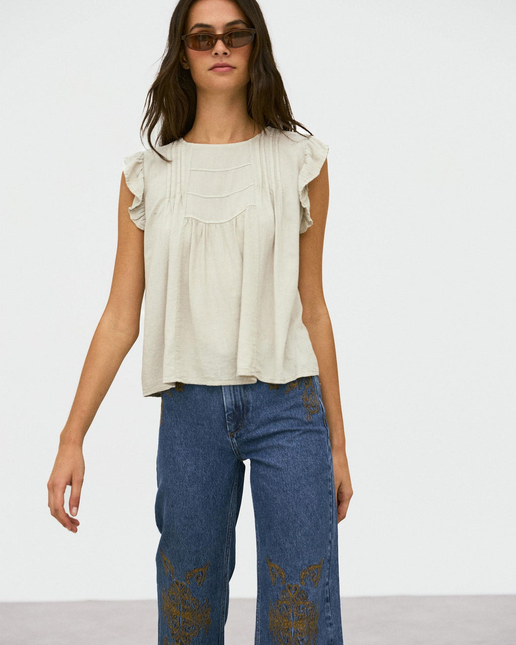 Blusa Volantes Mangas Beige