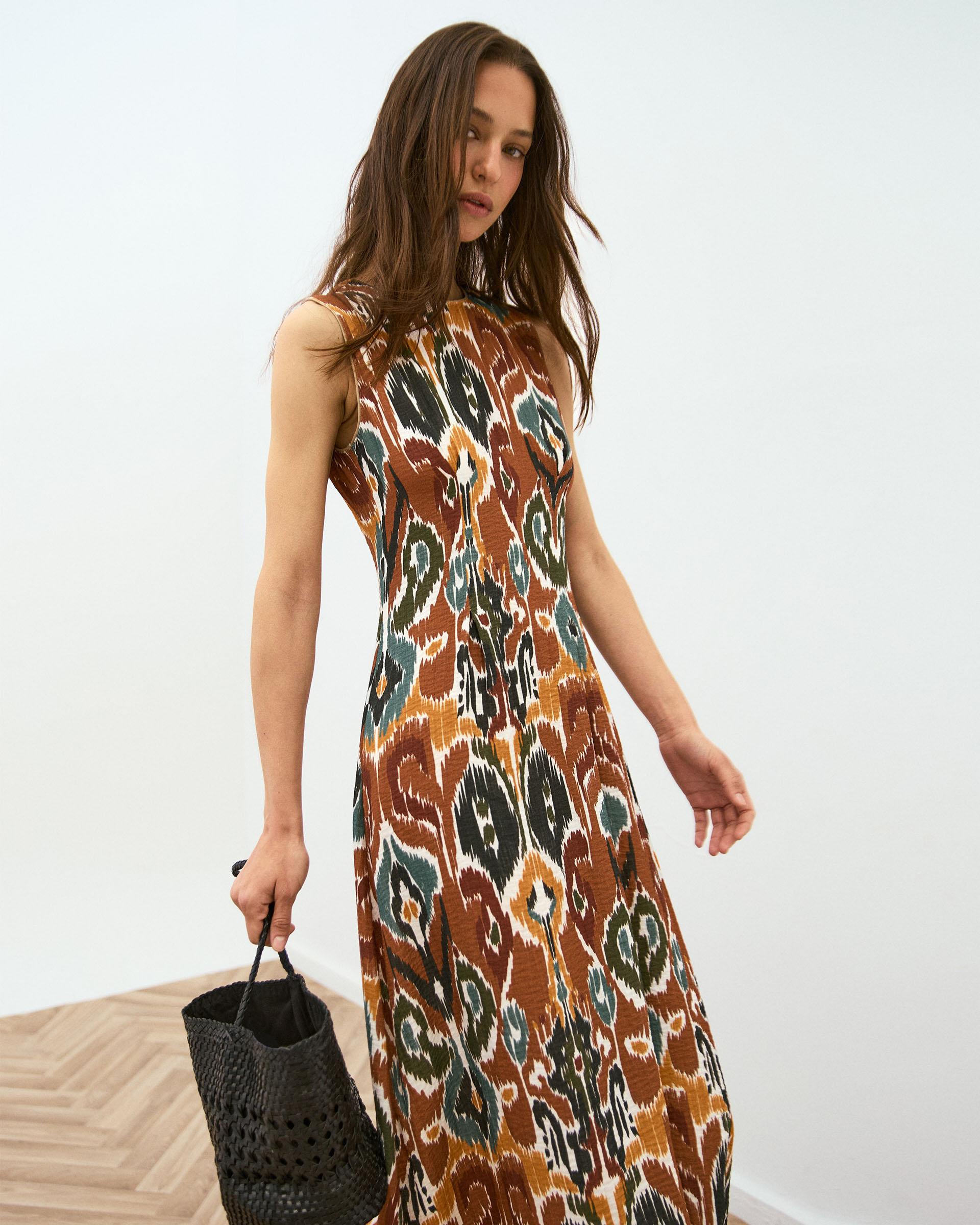 Vestido Sin Mangas Estampado Étnico Multicolor