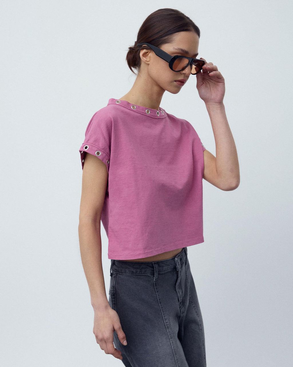 Camiseta Manga Corta Eyelets Rosa