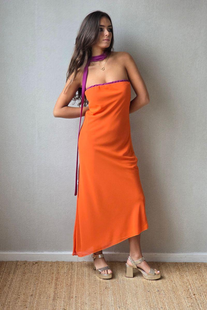 Vestido reversible buganvilla/naranja
