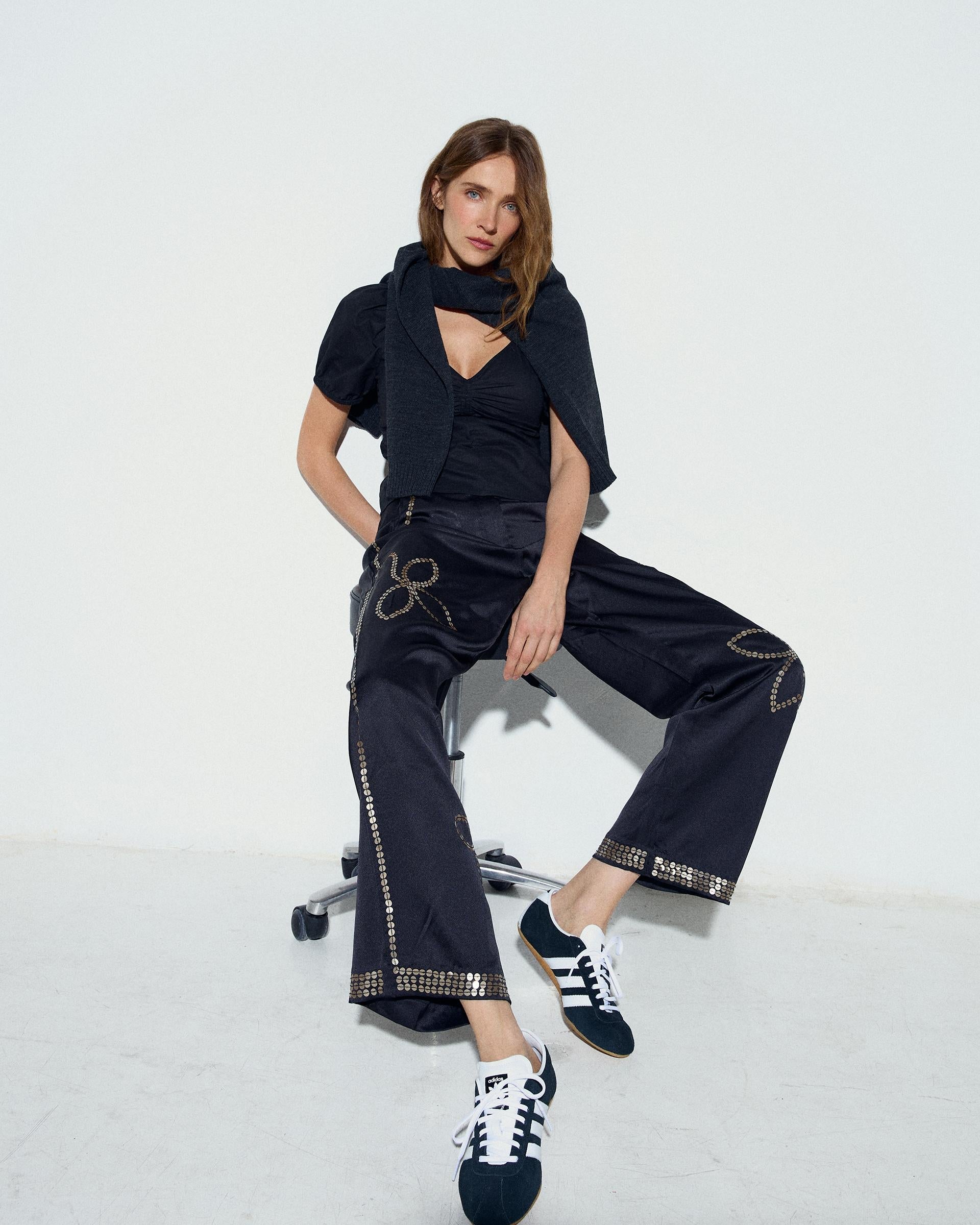 Pantalón Satinado Lentejuelas Negro