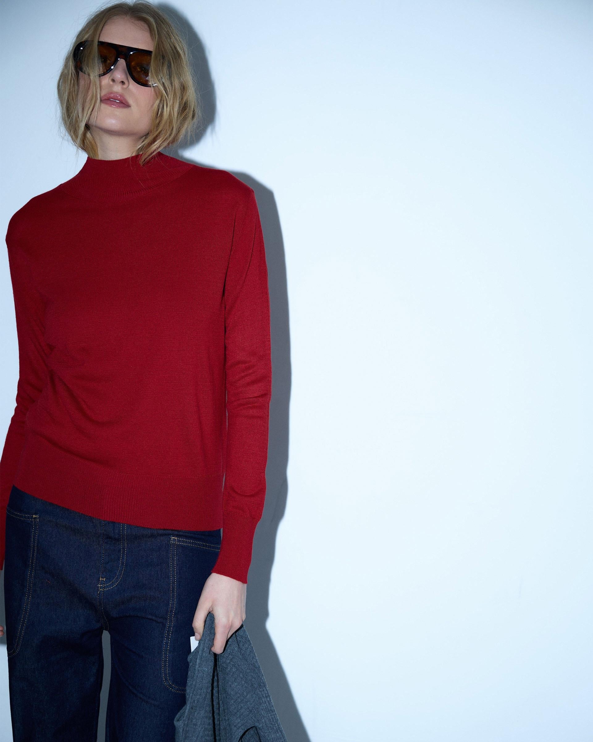 Jersey Punto Fino Cuello Alto Rojo