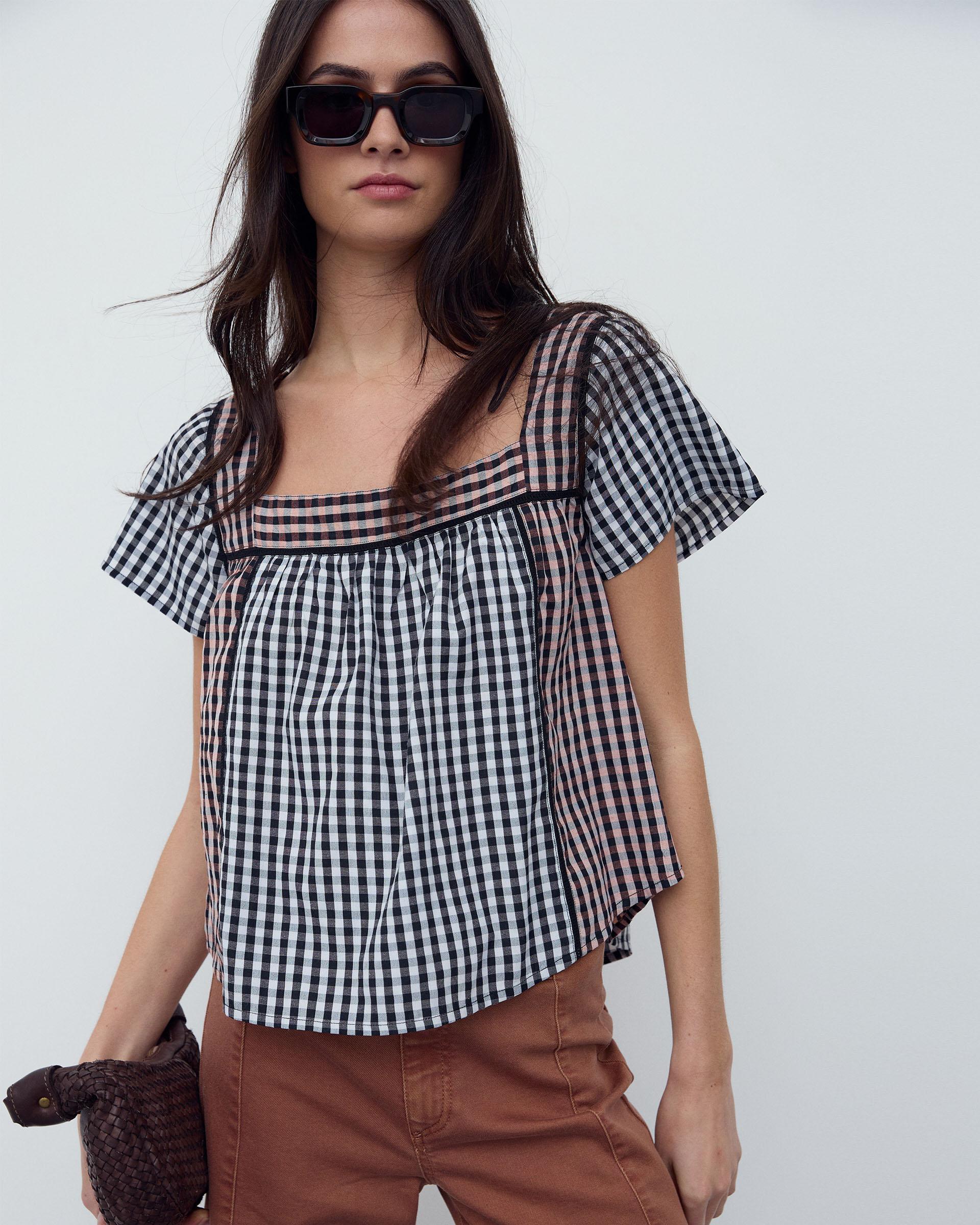 Blusa Cuadros Vichy Contraste Negro