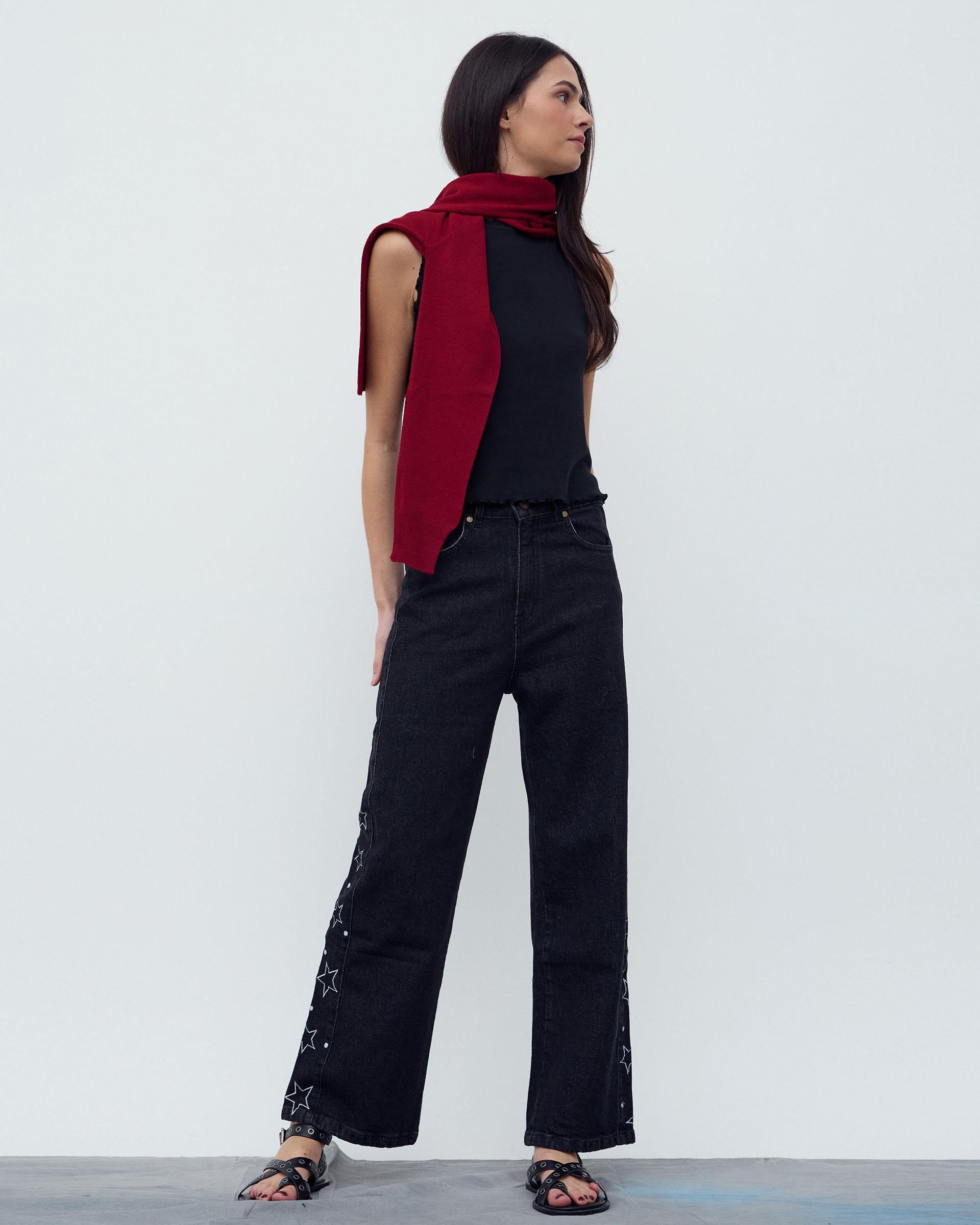 Jeans Pieza Lateral Estrellas Negro