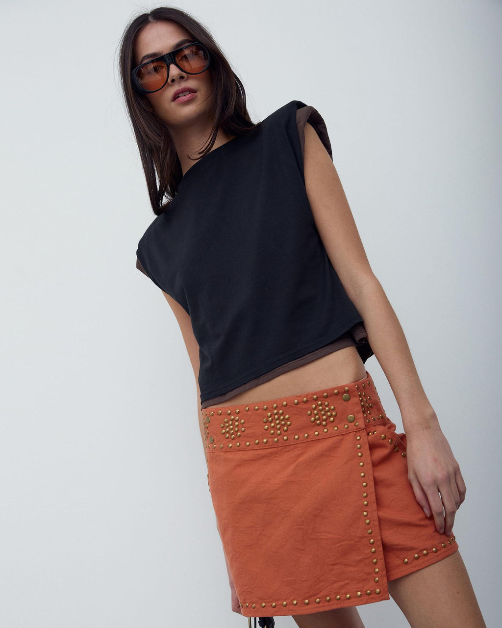 Minifalda Tachuelas Canvas Naranja