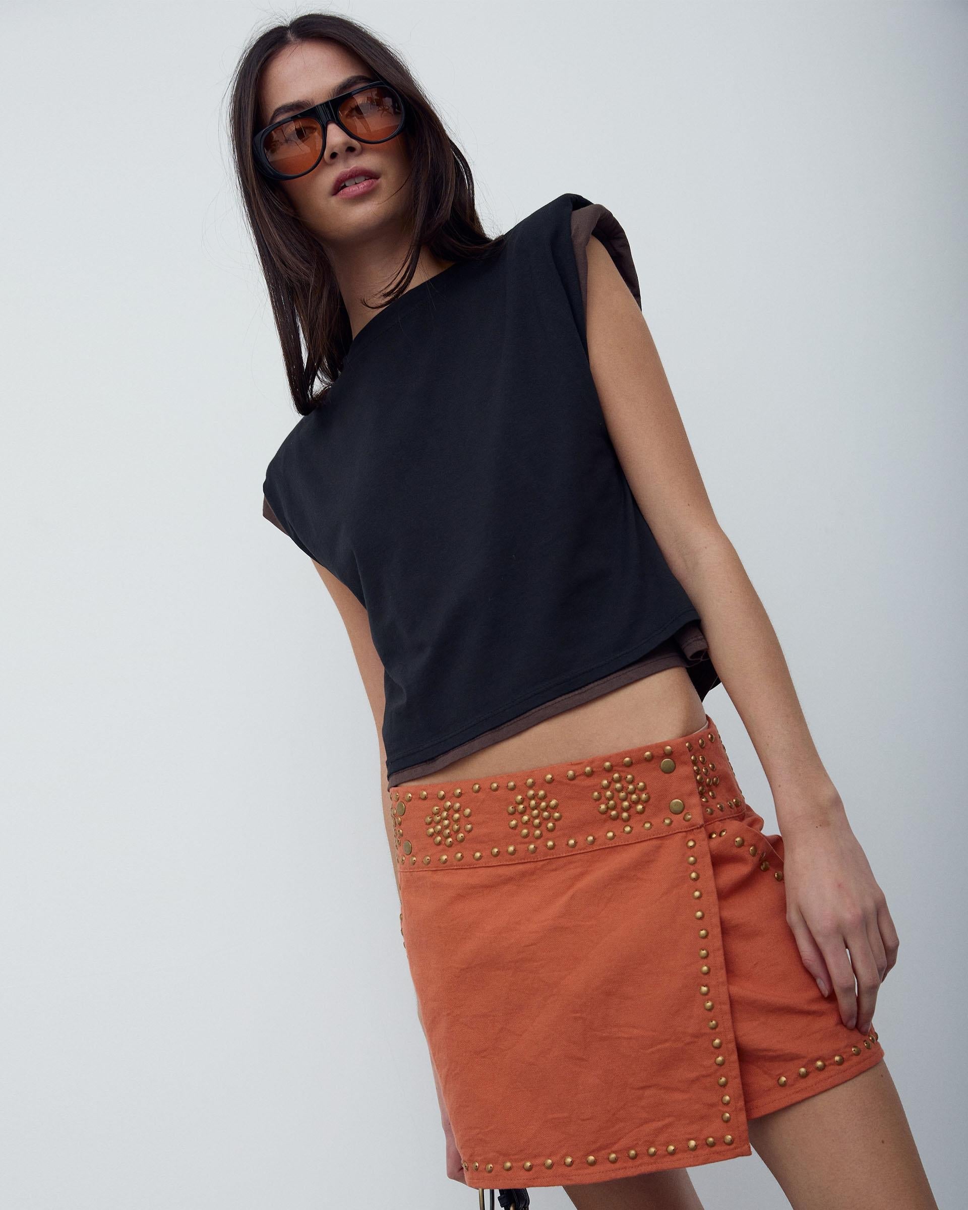 Minifalda Tachuelas Canvas Naranja