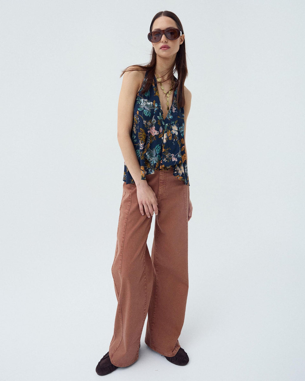 Top Picos Estampado Floral Azul Marino