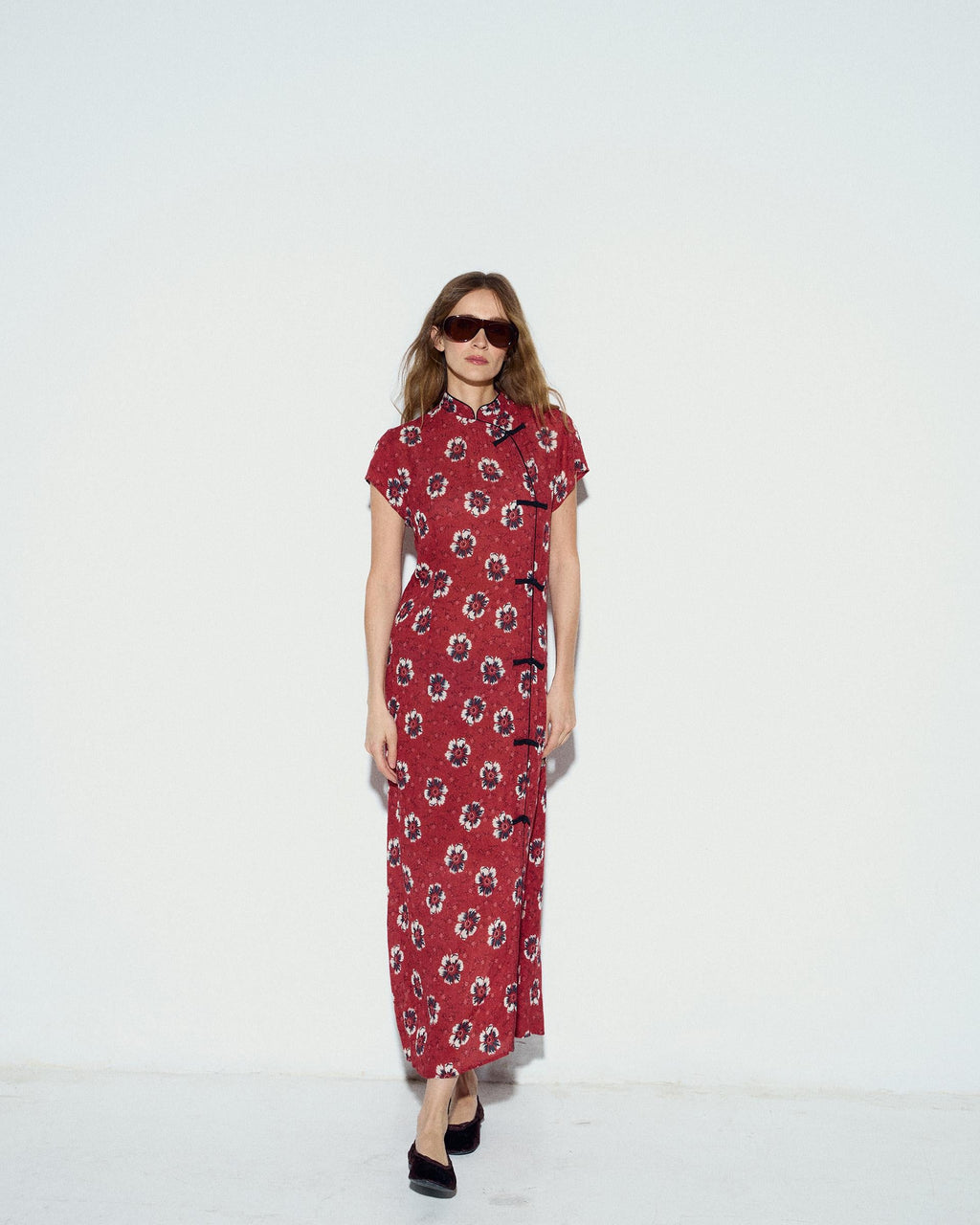 Vestido Alamares Estampado Floral Coral