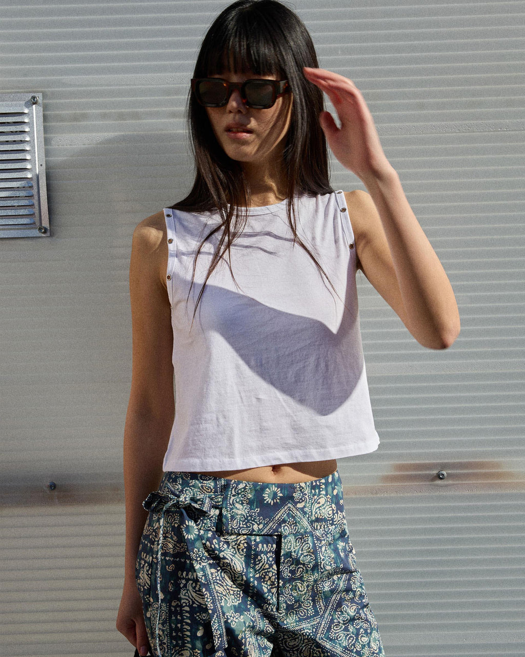 Camiseta Sin Mangas Eyelets Blanco