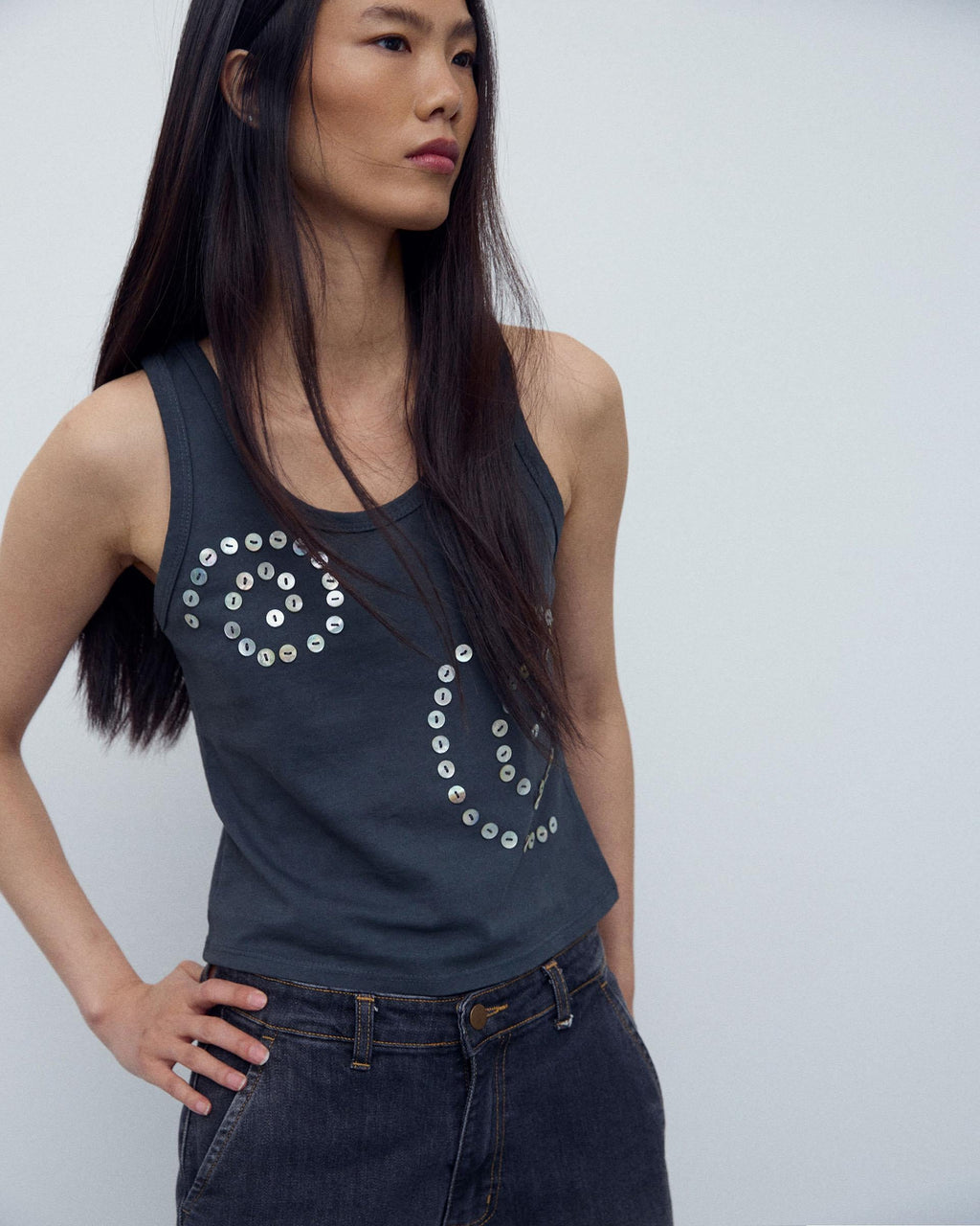 Camiseta Espiral Botones Antracita