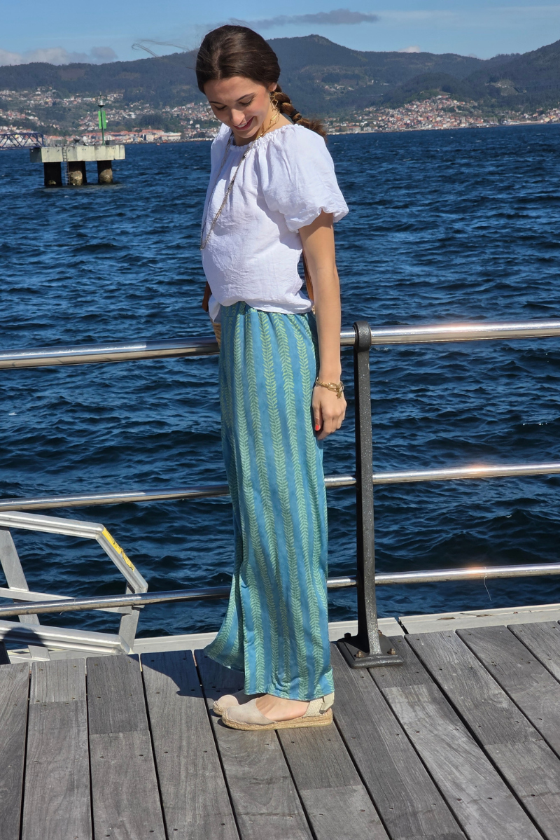 Pantalón Elástico Estampado Hojas Verde