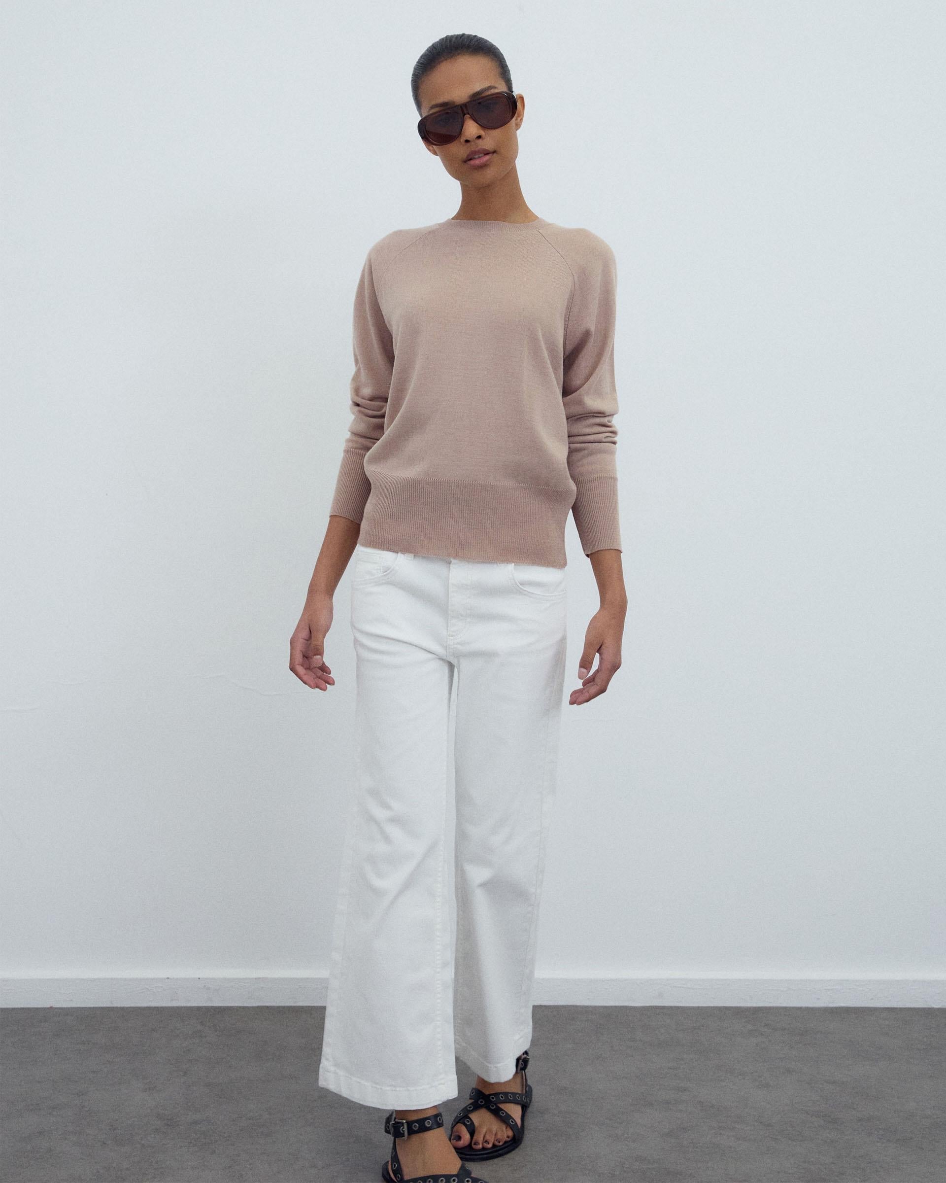 Jersey Cuello Redondo Punto Fino Beige