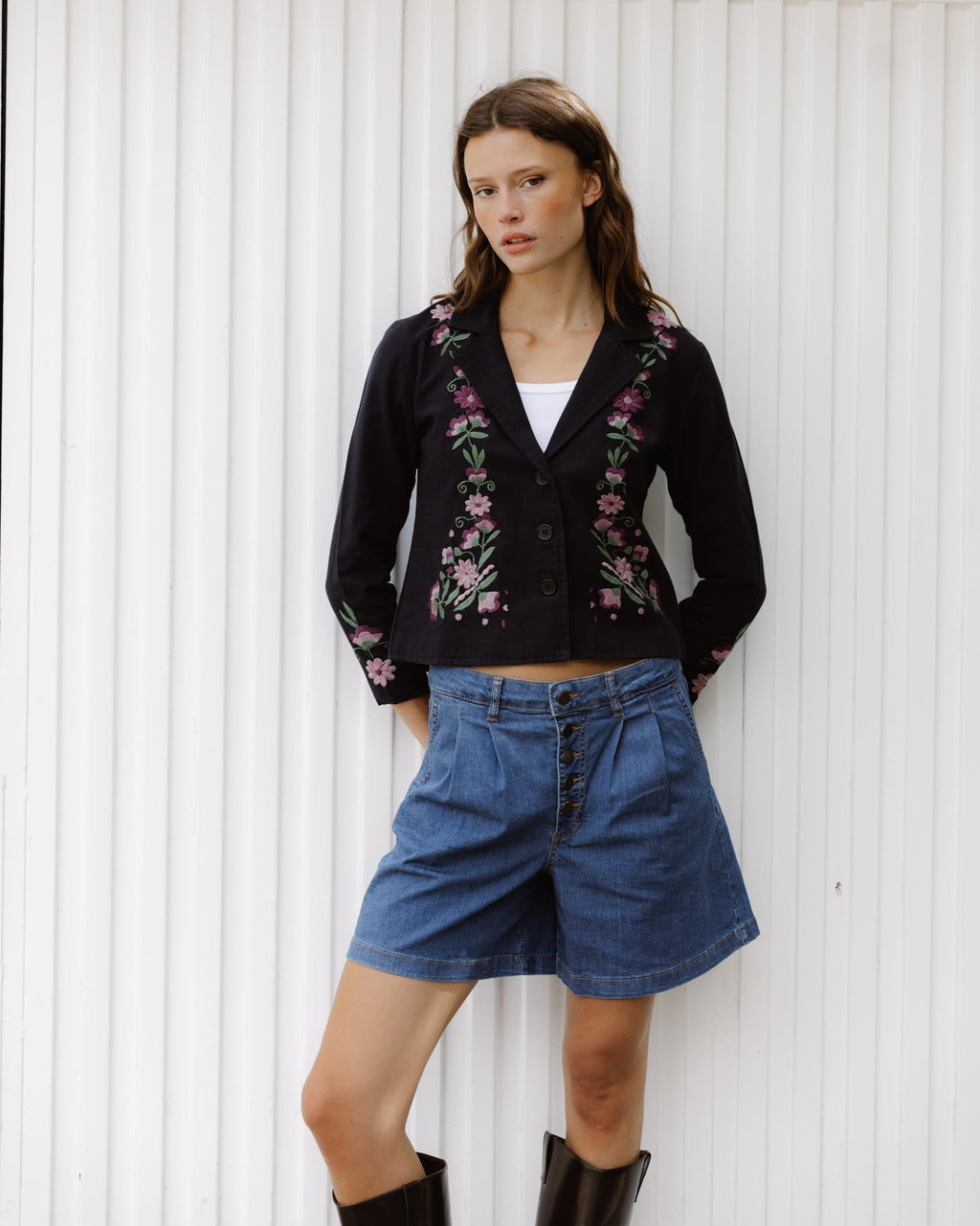 Blazer Bordados Florales Negro