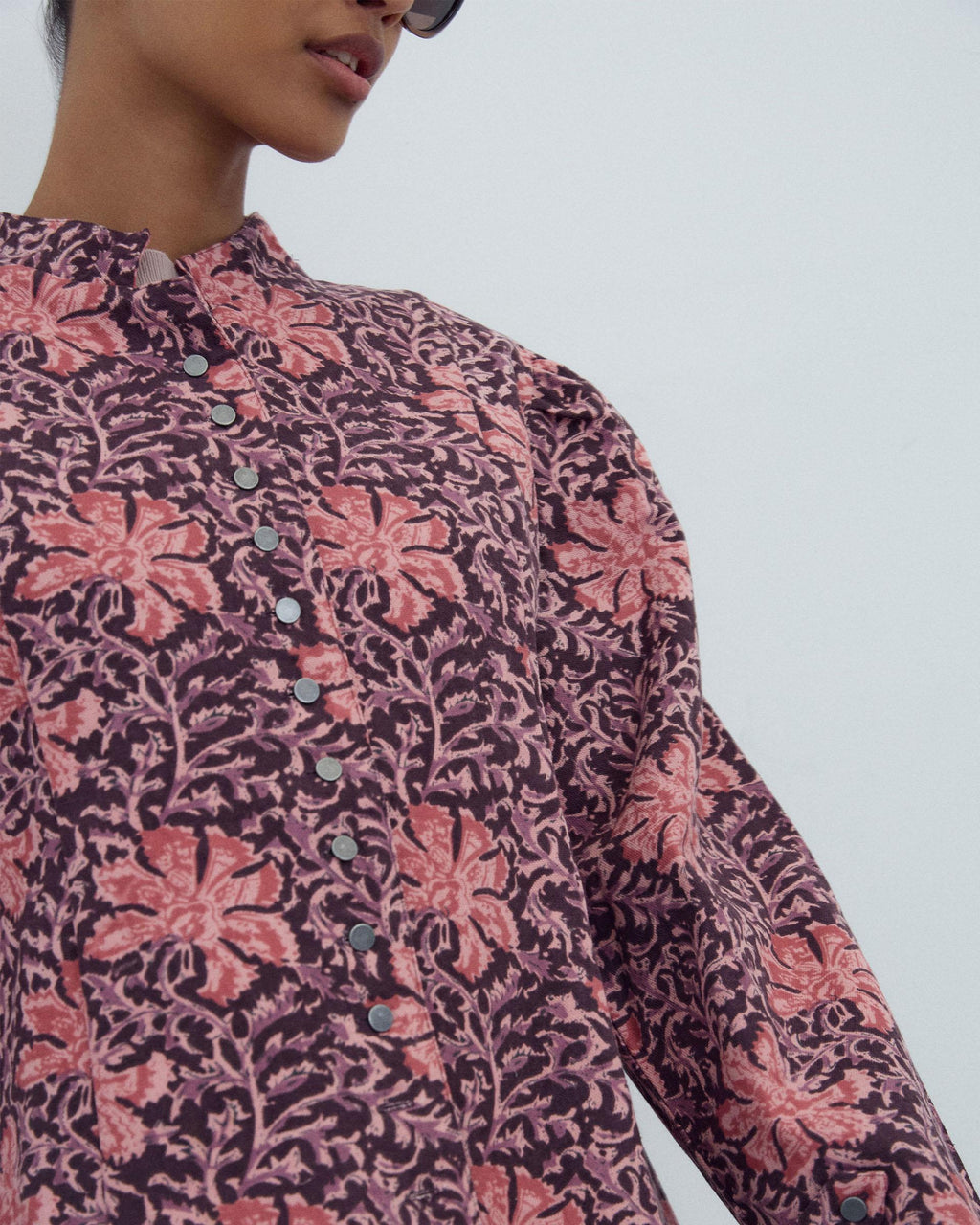 Chaqueta Botones Estampado Floral Rosa