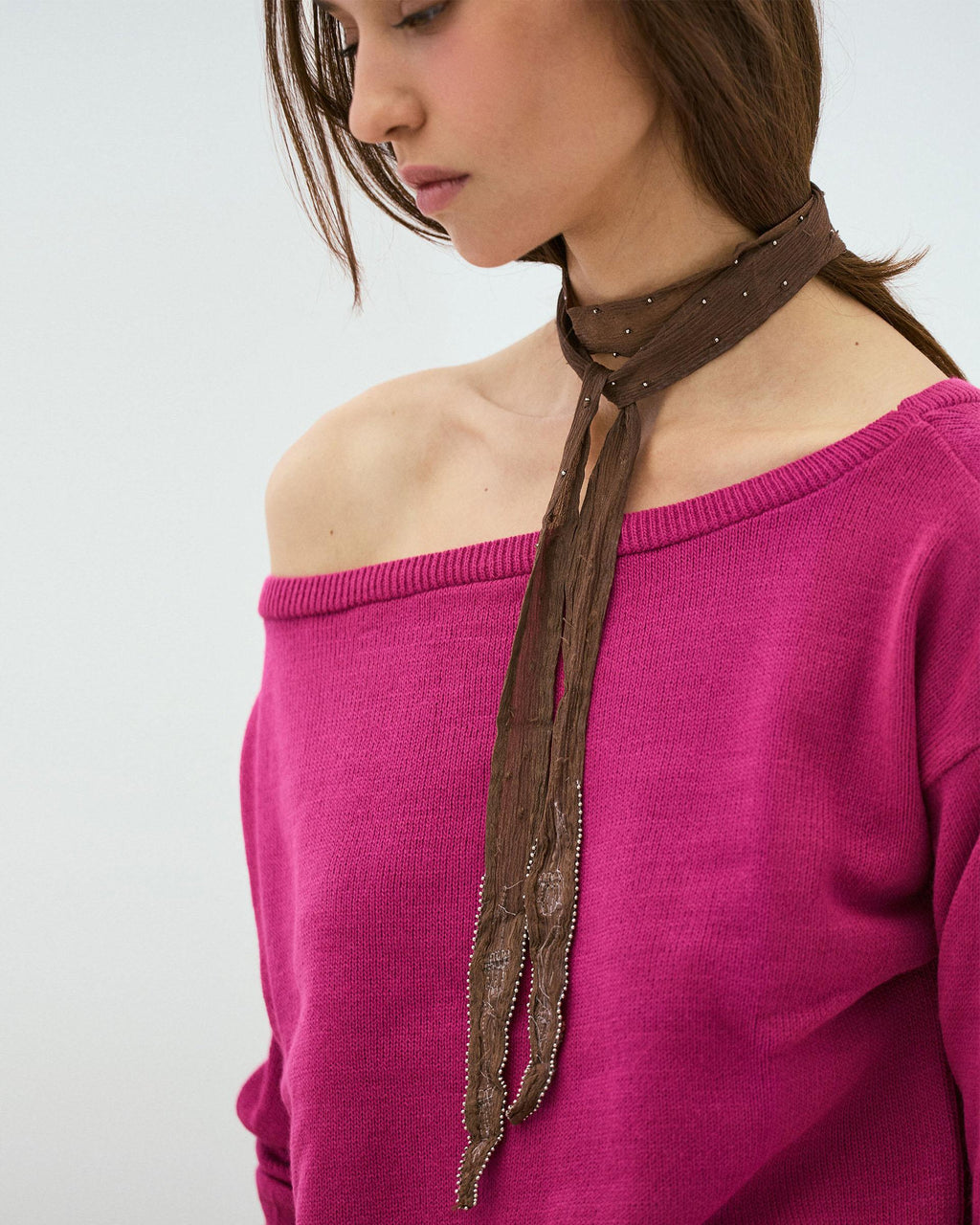Jersey Cuello Asimétrico Fucsia