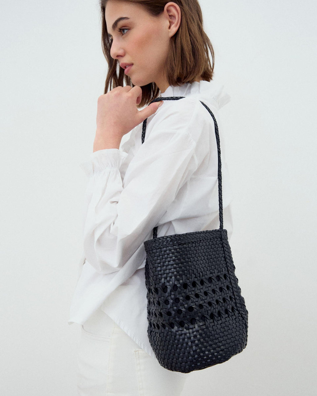 Bolso Bucket Piel Trenzada Negro