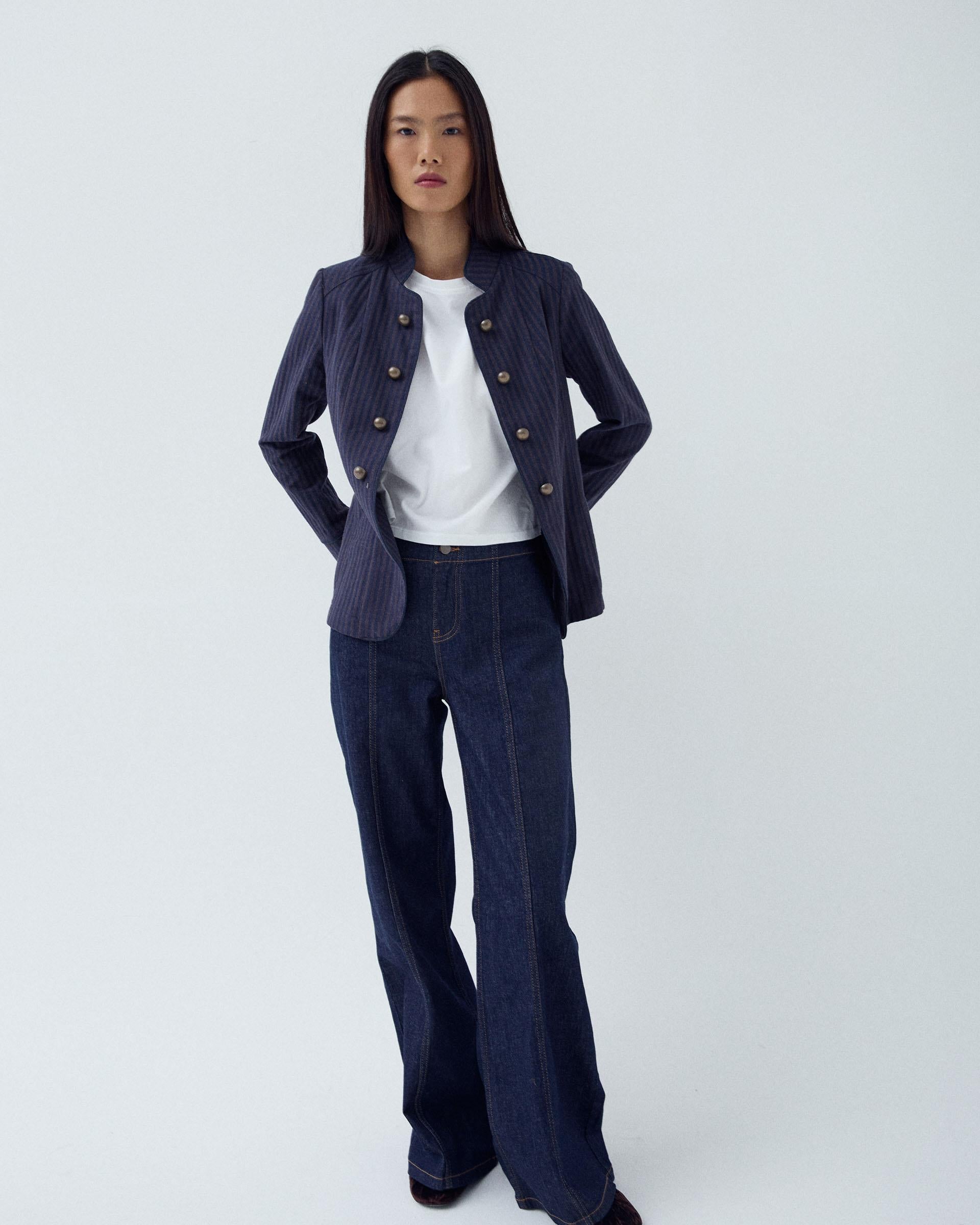 Jeans Costura Pespuntes Azul Oscuro