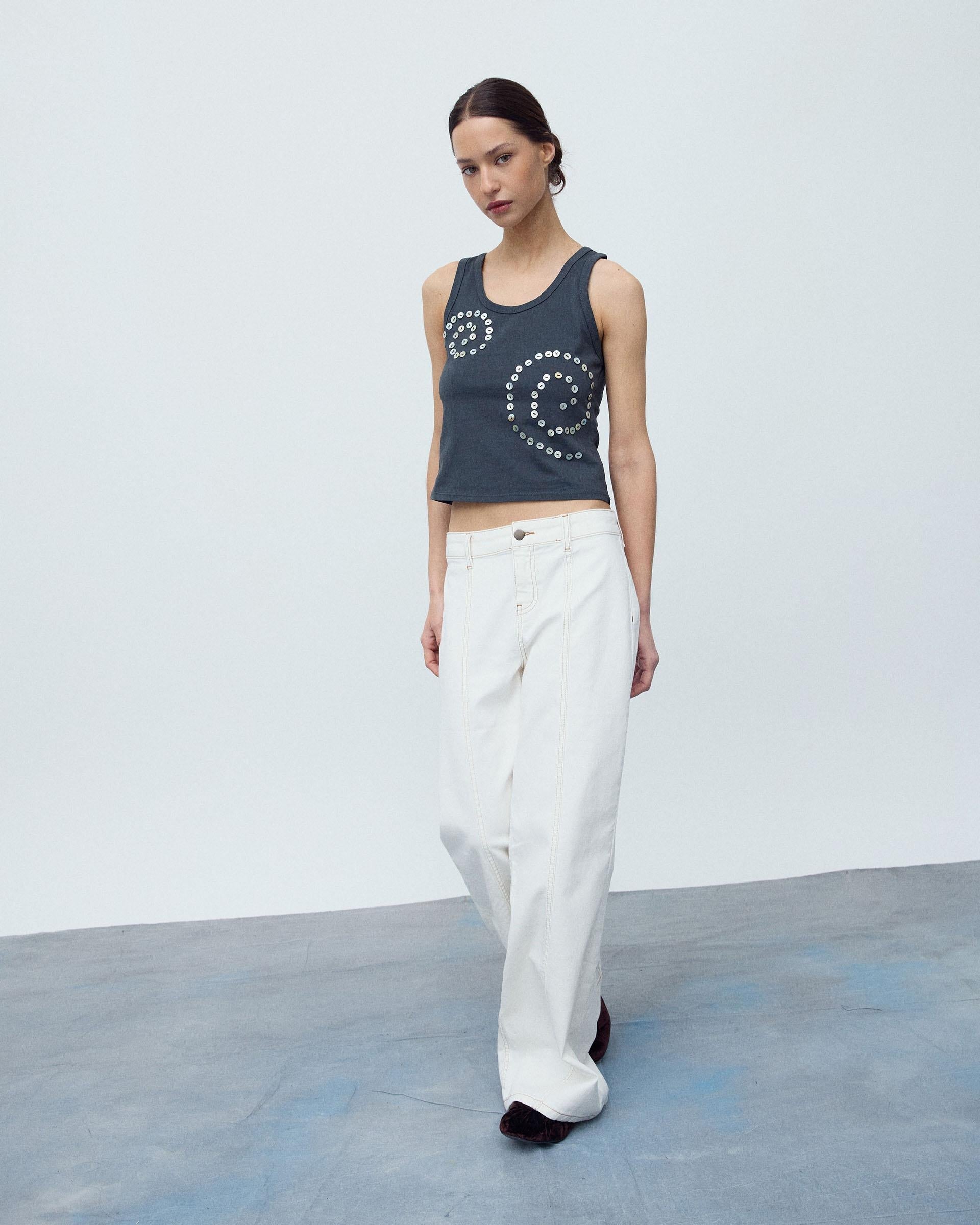 Jeans Costura Pespuntes Blanco