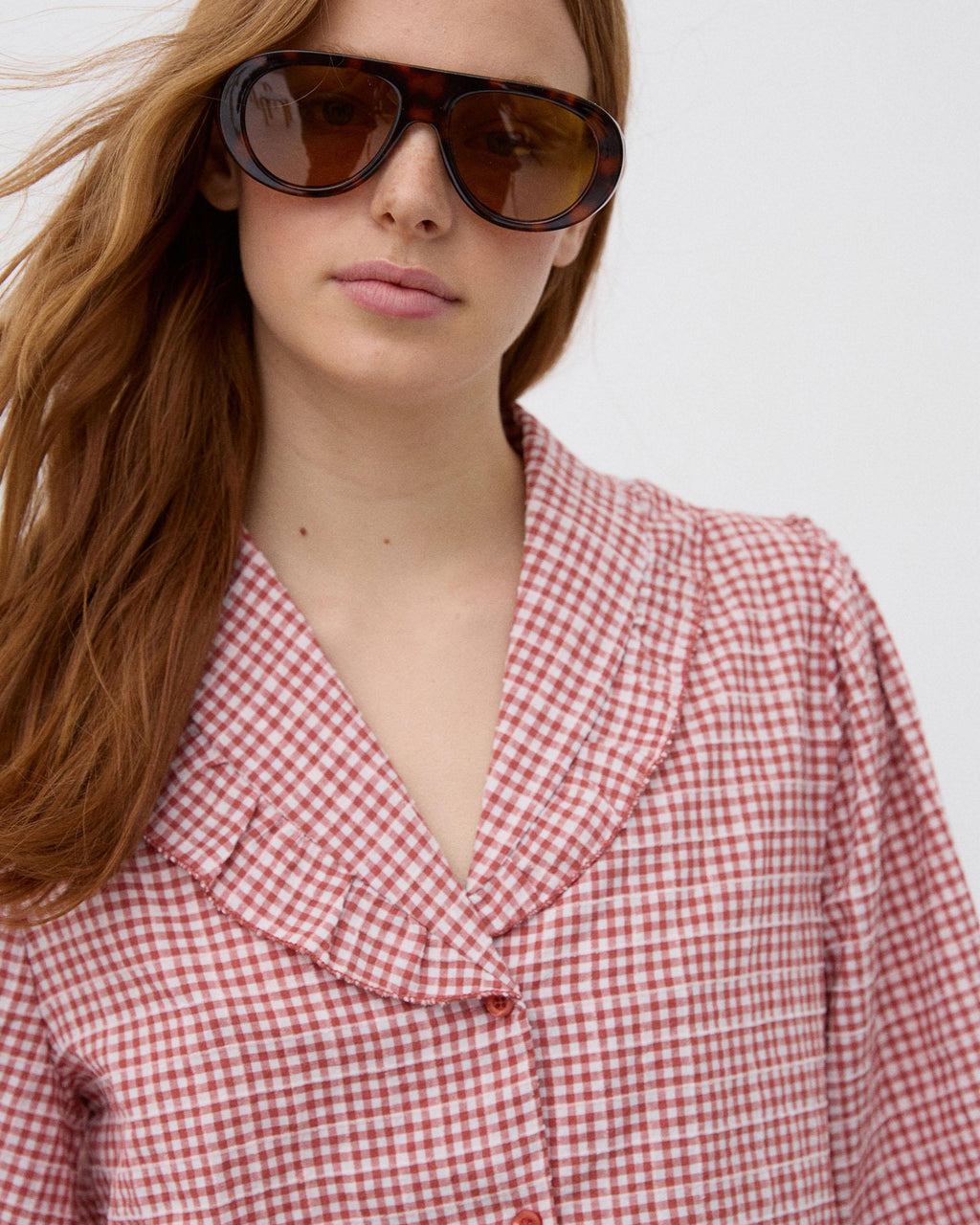 Blusa Volante Cuello Vichy Teja