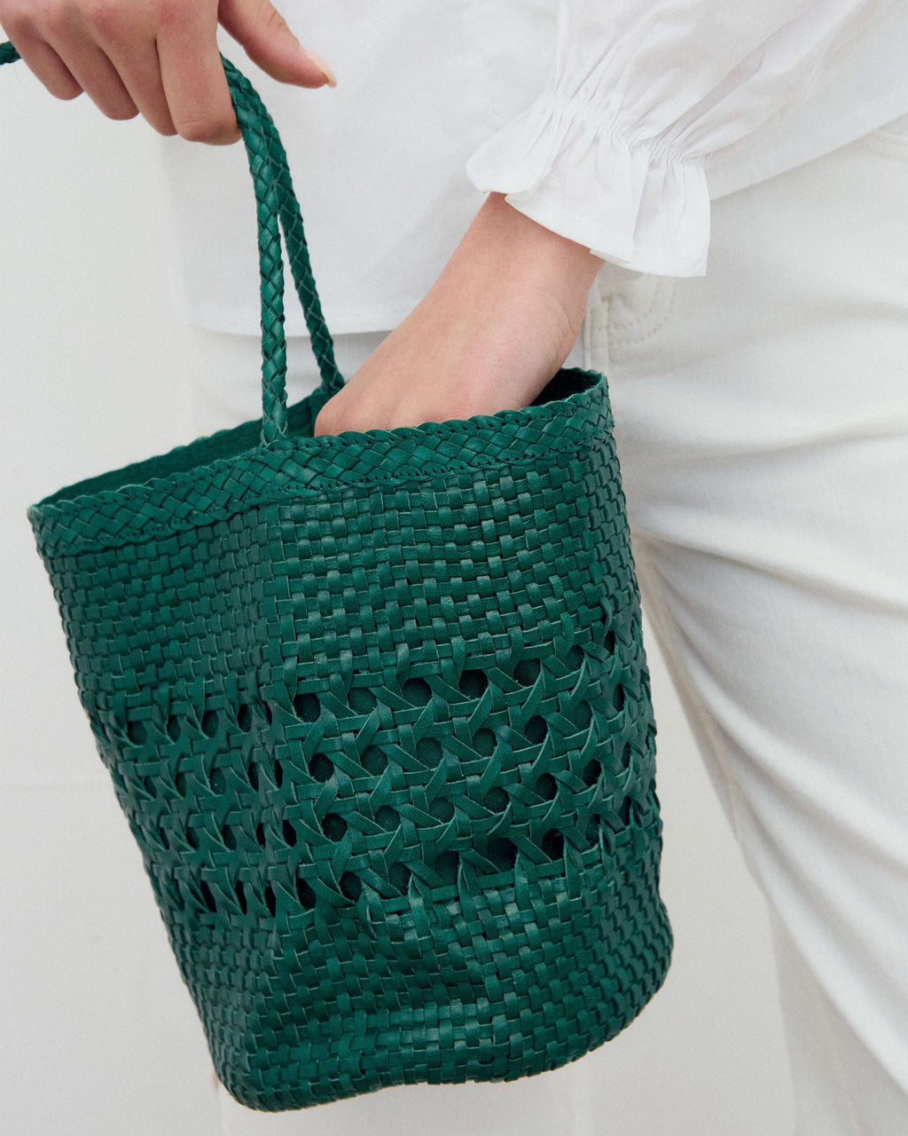 Bolso Bucket Piel Trenzada Verde