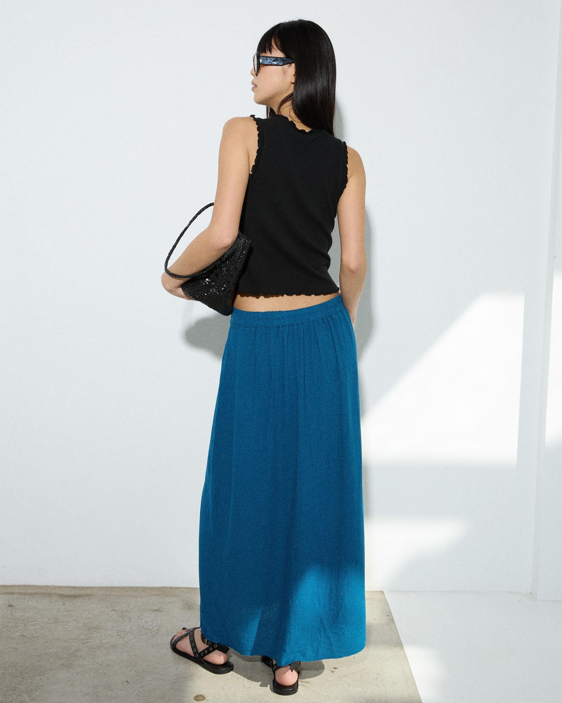 Falda Larga Recta Azul