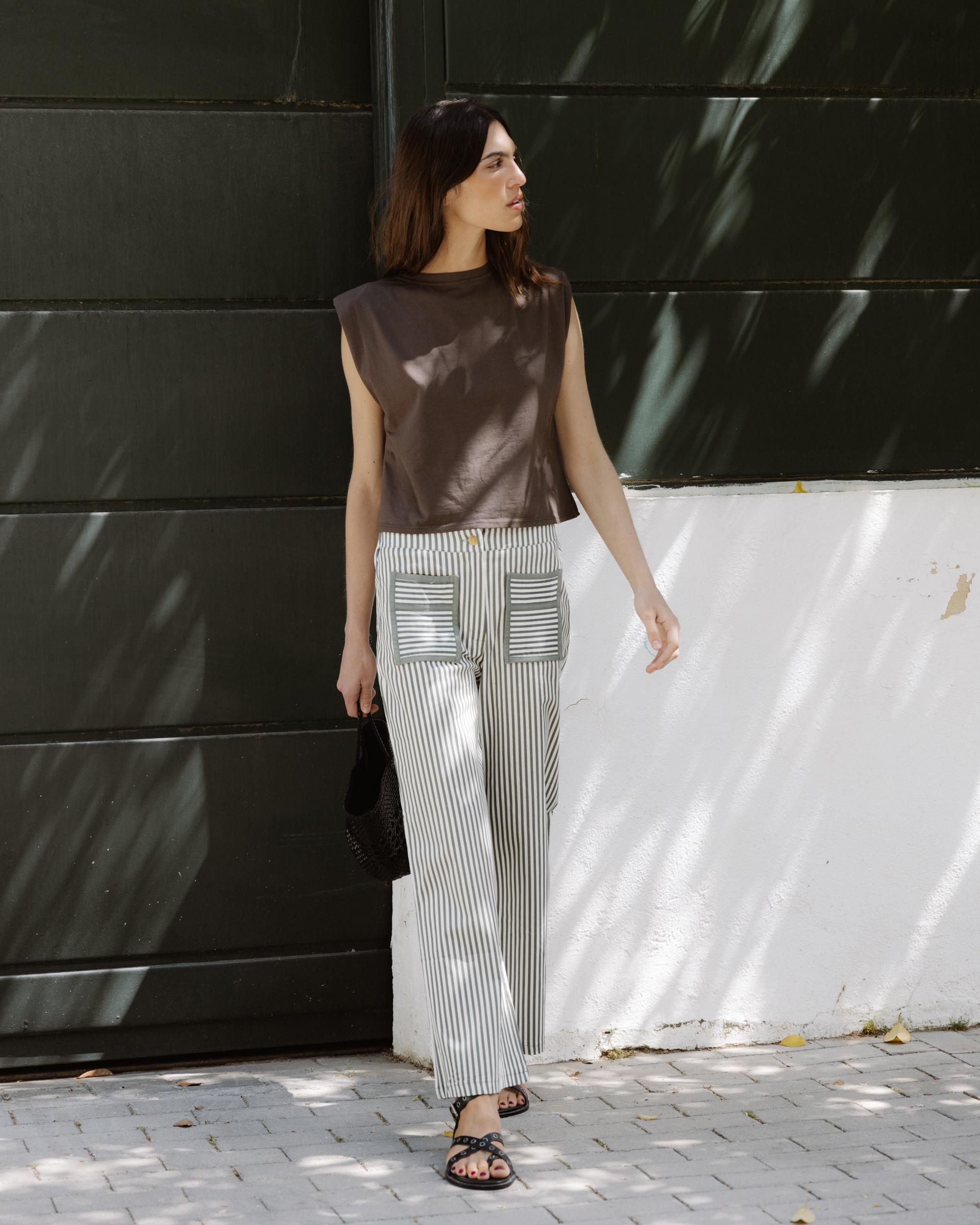 Jeans Rayas Bolsillos Contraste Verde