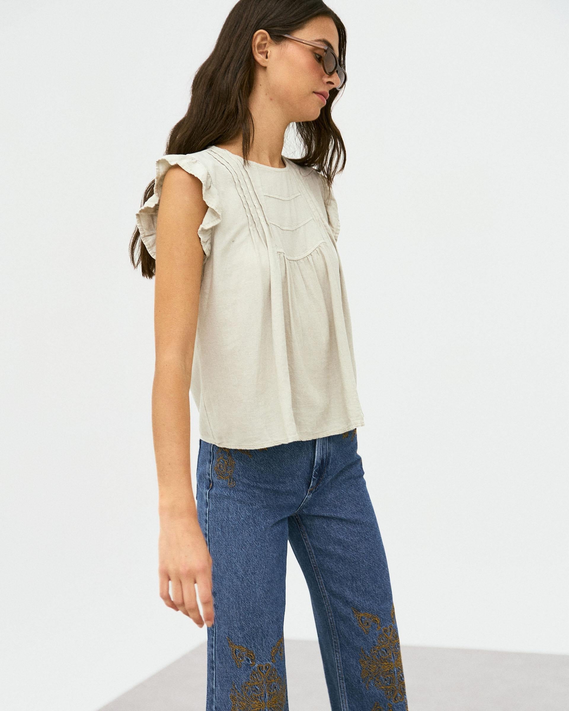 Blusa Volantes Mangas Beige