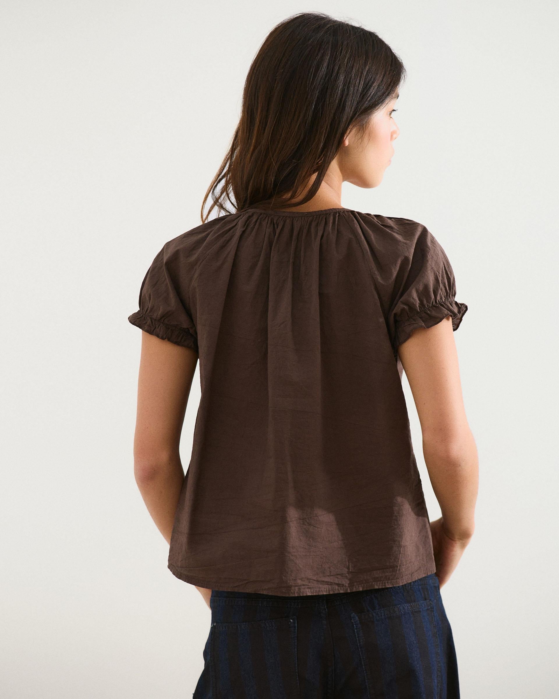 Blusa Botones Volantes Ondas Marrón