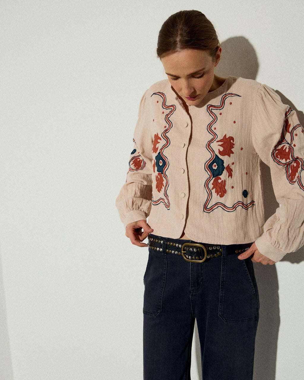 Sobrecamisa Bordados Étnicos Rosa Palo