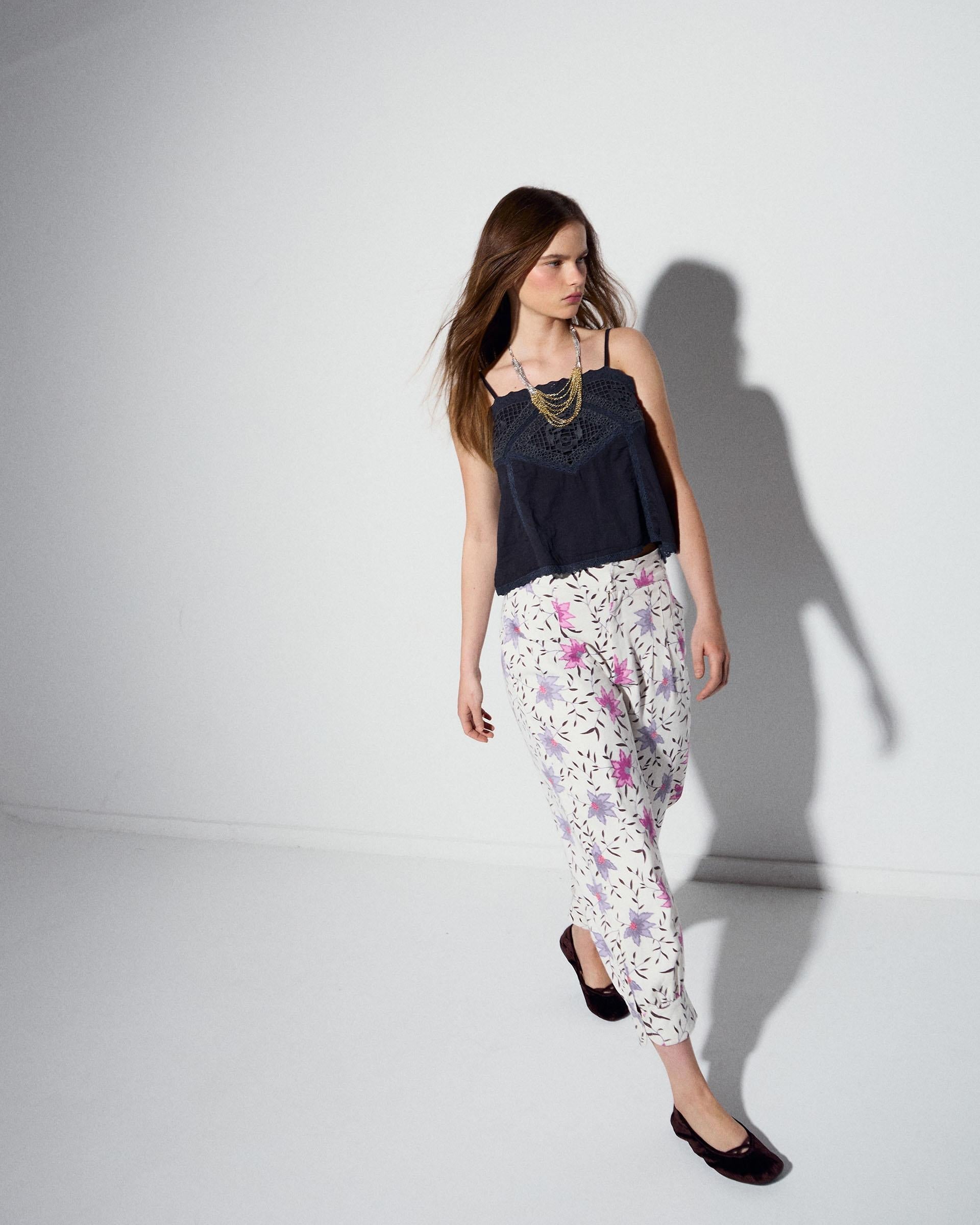 Pantalón Bombacho Estampado Floral Blanco
