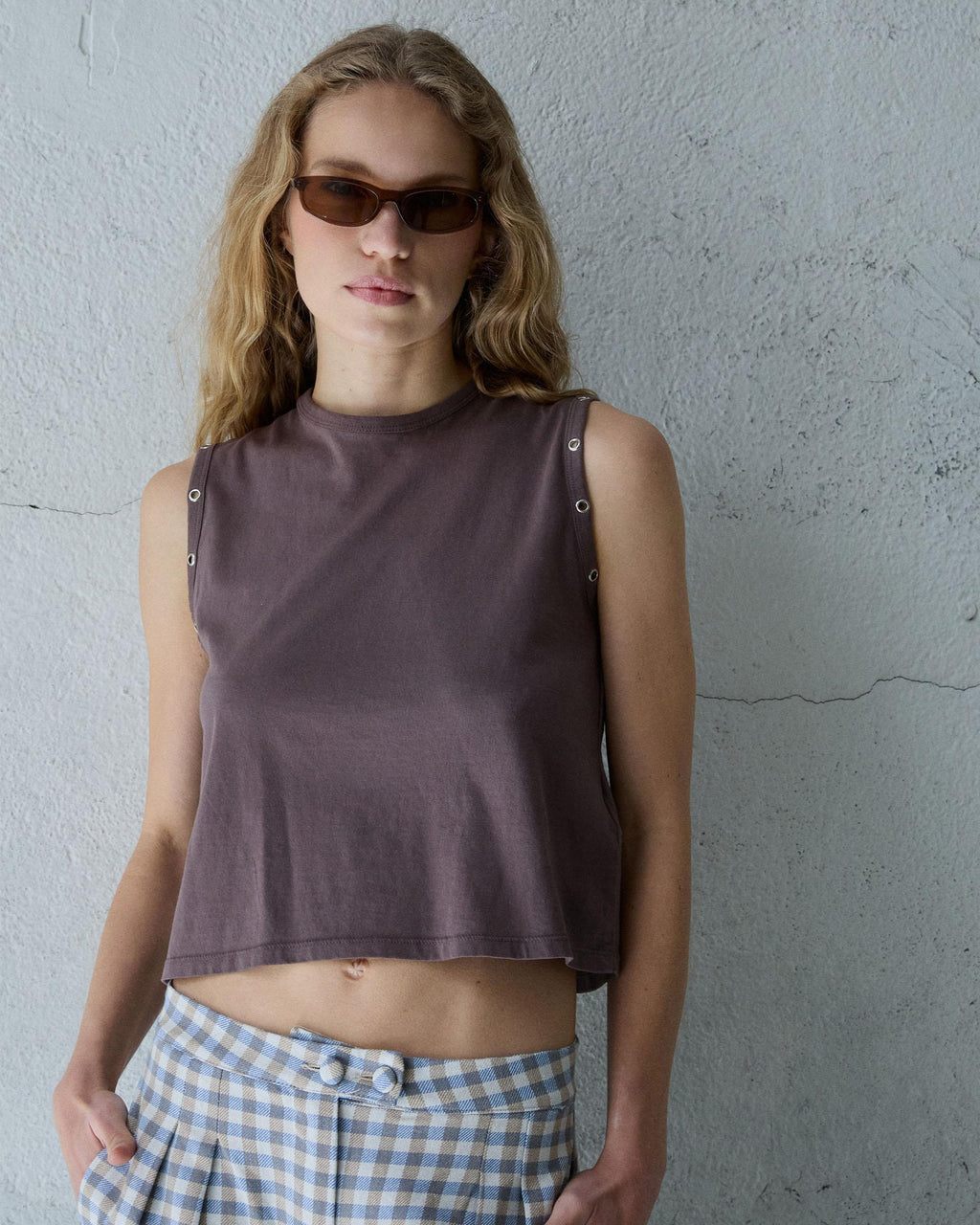 Camiseta Sin Mangas Eyelets Marrón