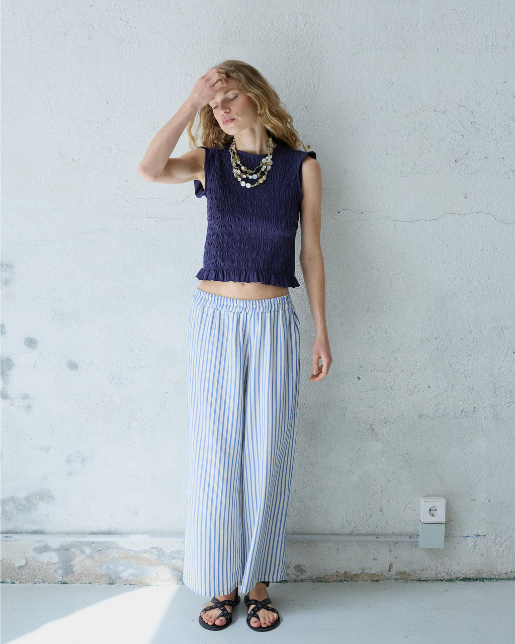 Pantalón Fluido Rayas Azul
