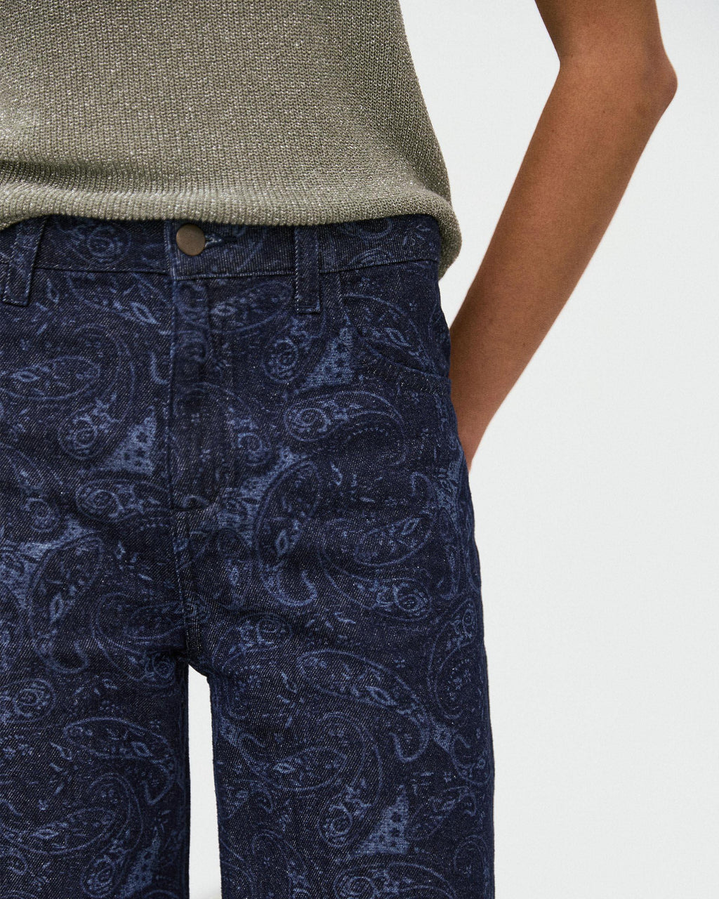 Jeans Wide Leg Estampado Azul Oscuro