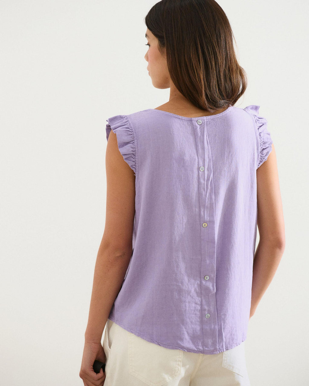 Top Botones Espalda Con Lino Lila