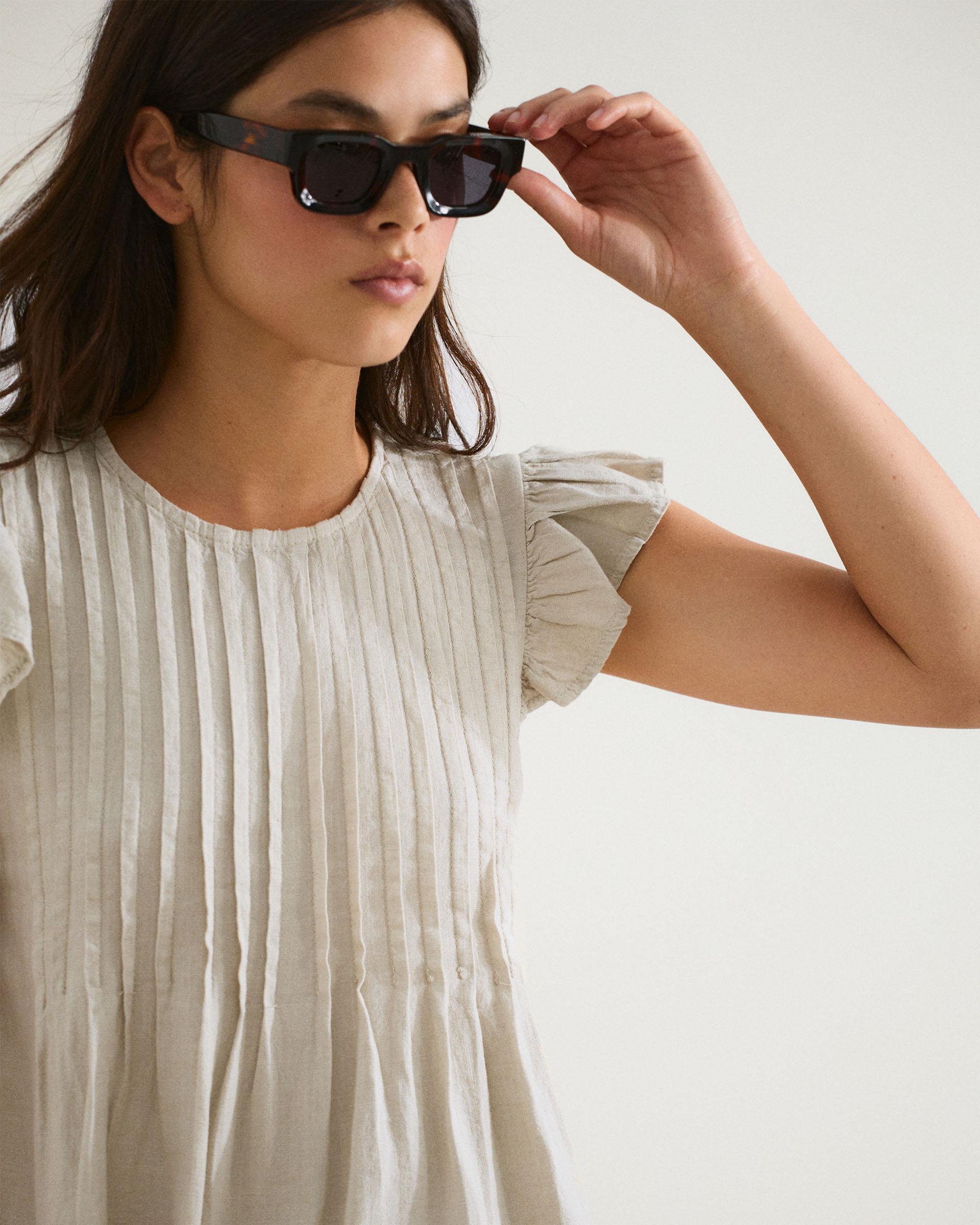 Blusa Jaretas Con Lino Beige