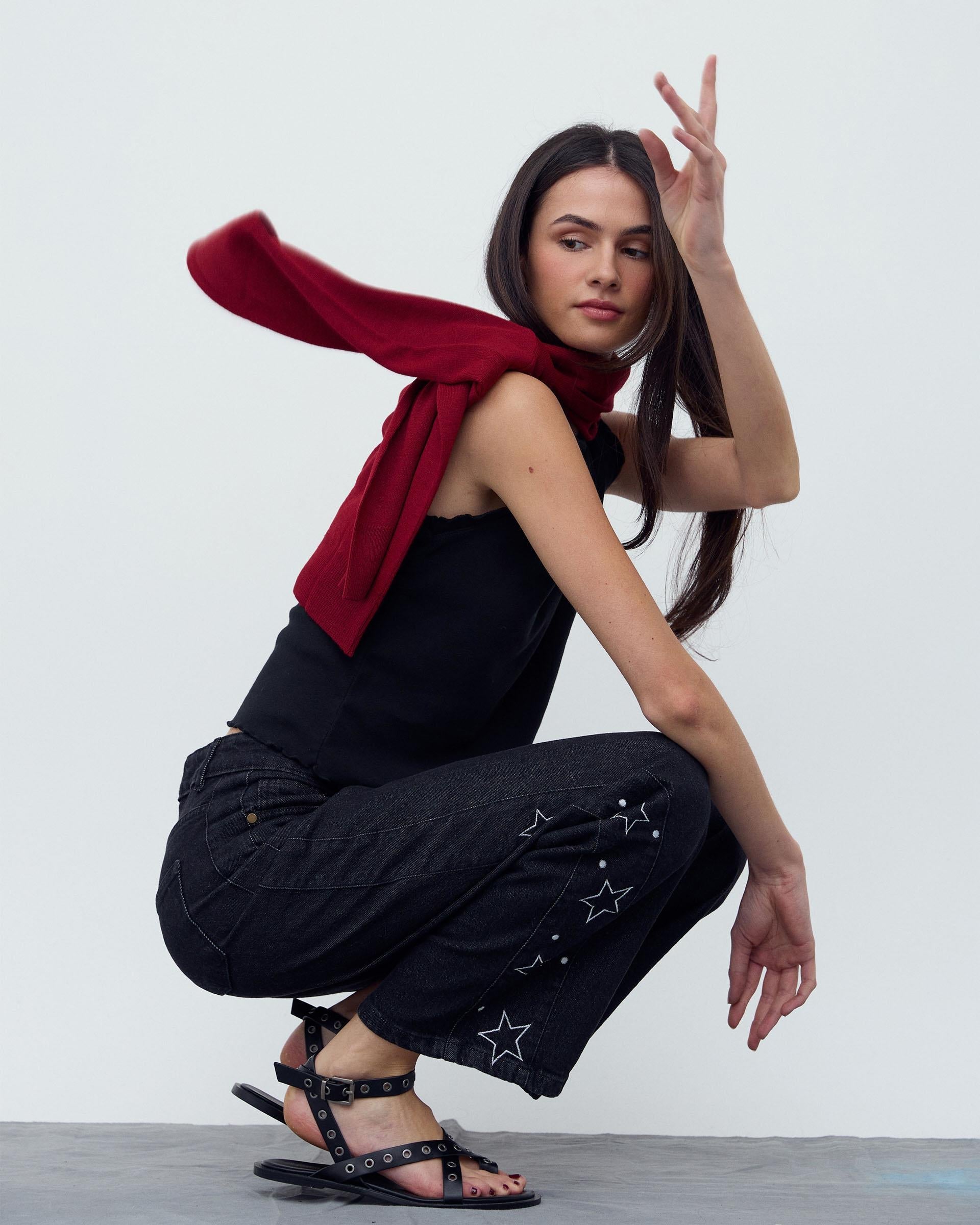 Jeans Pieza Lateral Estrellas Negro